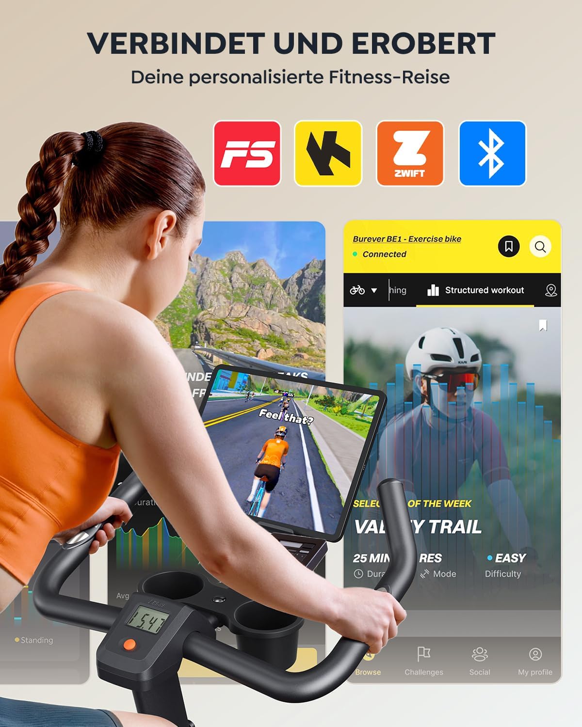 Hometrainer Fahrrad mit App, Ultraleise Heimtrainer Fahrrad, Ergonomisches Design, LCD Display mit Pulsmessung, Magnetischer Widerstand, 15KG Schwungrad, Bis 160KG – Bild 4