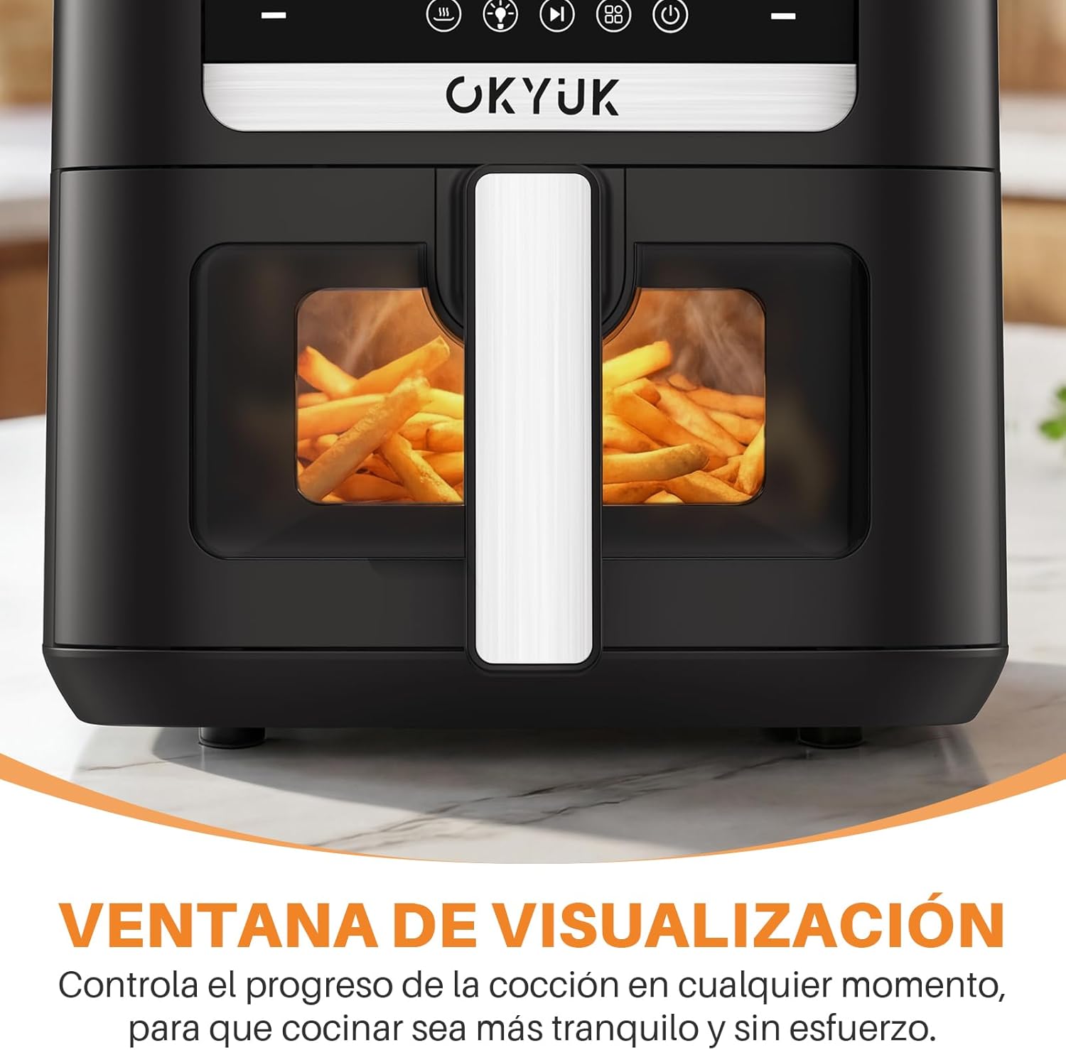 OKYUK Heißluftfritteuse 6L Airfryer XL - 1200W Fritteuse ohne Öl mit Metallinnenraum | Heißluftfritteuse, Heißluftfritteuse, 8 Programme, digitales LED-Display, Timer, benutzerfreundlich, 80–200 °C – Bild 6