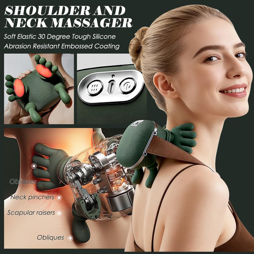 Nackenmassagegerät, Nackenmassagegerät mit 3 Massagestufen, 2 Temperaturstufen, Shiatsu-Nackenmassage, simuliertes Design einer menschlichen Hand für Zuhause, Büro, Reisen, Linderung von Müdigkeit – Bild 6