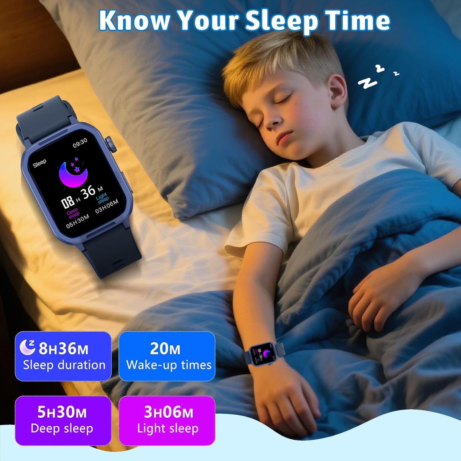 Smartwatch Kinder Fitness Tracker Uhr Digitale Fitnessuhr mit Schrittzähler, 24/7 Puls, IP68 Wasserdicht, Schlafmonitor, Wecker, Geschenk für Kinder Mädchen Jungen 6-16 (Blau) – Bild 7