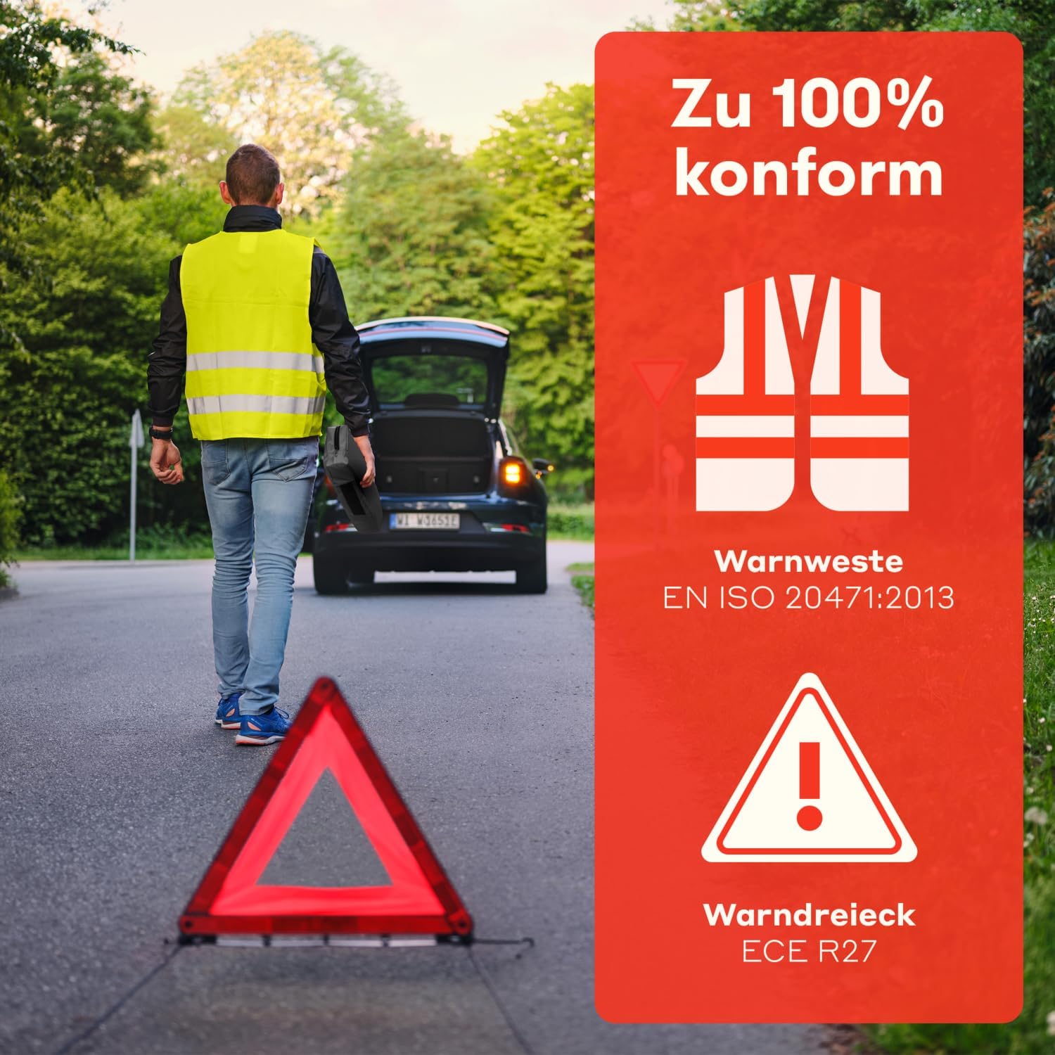 PURAHELP Kfz-Verbandskasten Kombitasche schwarz inkl. Warndreieck & Warnweste (DIN 13164) – Kfz-Verbandskasten mit Verbandstasche – StVO konform ab 2025 – Kfz-Verbandskasten – Bild 6