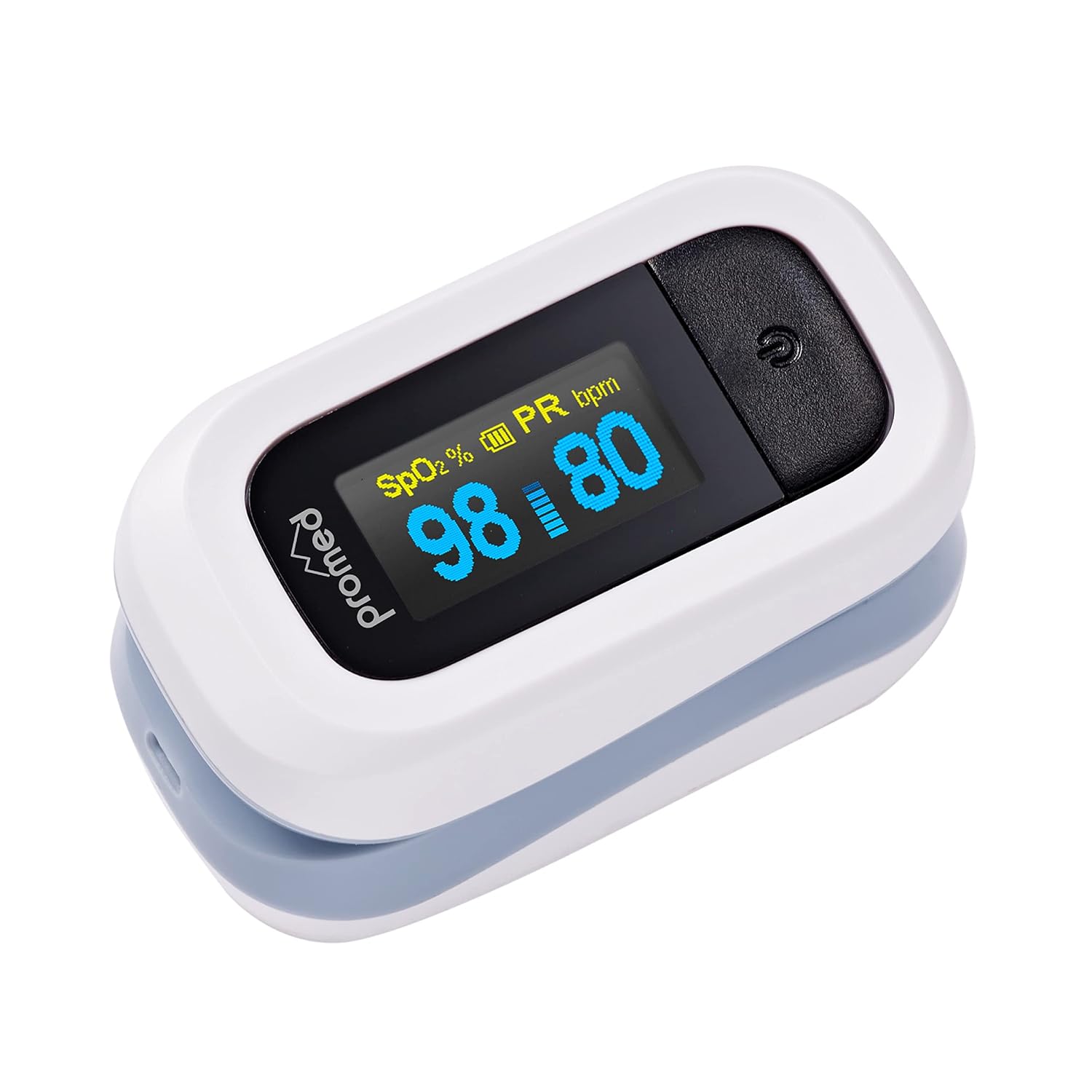 Promed Pulsoximeter PM-200 Pro, einfache Messung der Herzfrequenz & Sauerstoffsättigung im Blut, Fingerpulsoximeter mit OLED-Display und automatischer Abschaltung