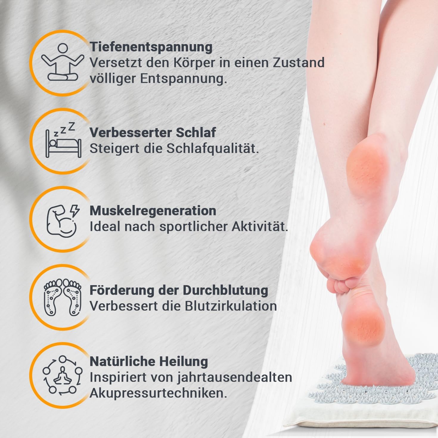 NEOLYMP Akupressur-Fußmatte – vielseitige Stimulation – waschbar, umweltfreundlich mit Tragetasche – Akupunktur-Fußmassagematte mit ABS-Spitzen – Nagelmatte (Akupressur-Fußmatte Beige) – Bild 5
