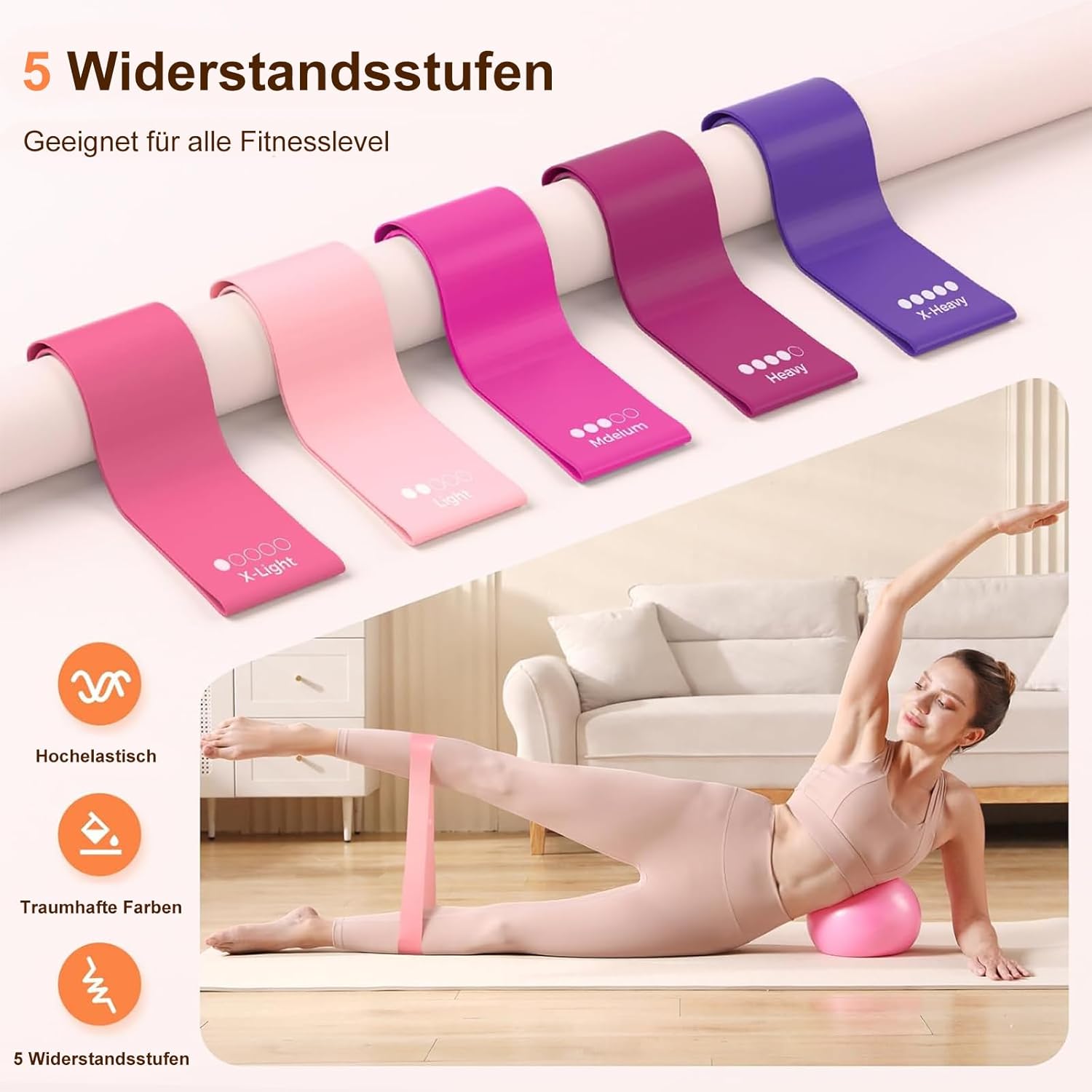 Pilates-Ring-Set, Pilates Essential Kit für Zuhause, 13-teiliges Pilates-Zubehör-Set mit Magic Circle mit Pilates-Ball, Yoga-Ring, 5 Widerstandsbändern, Trainingsanleitung und Tasche – Bild 4