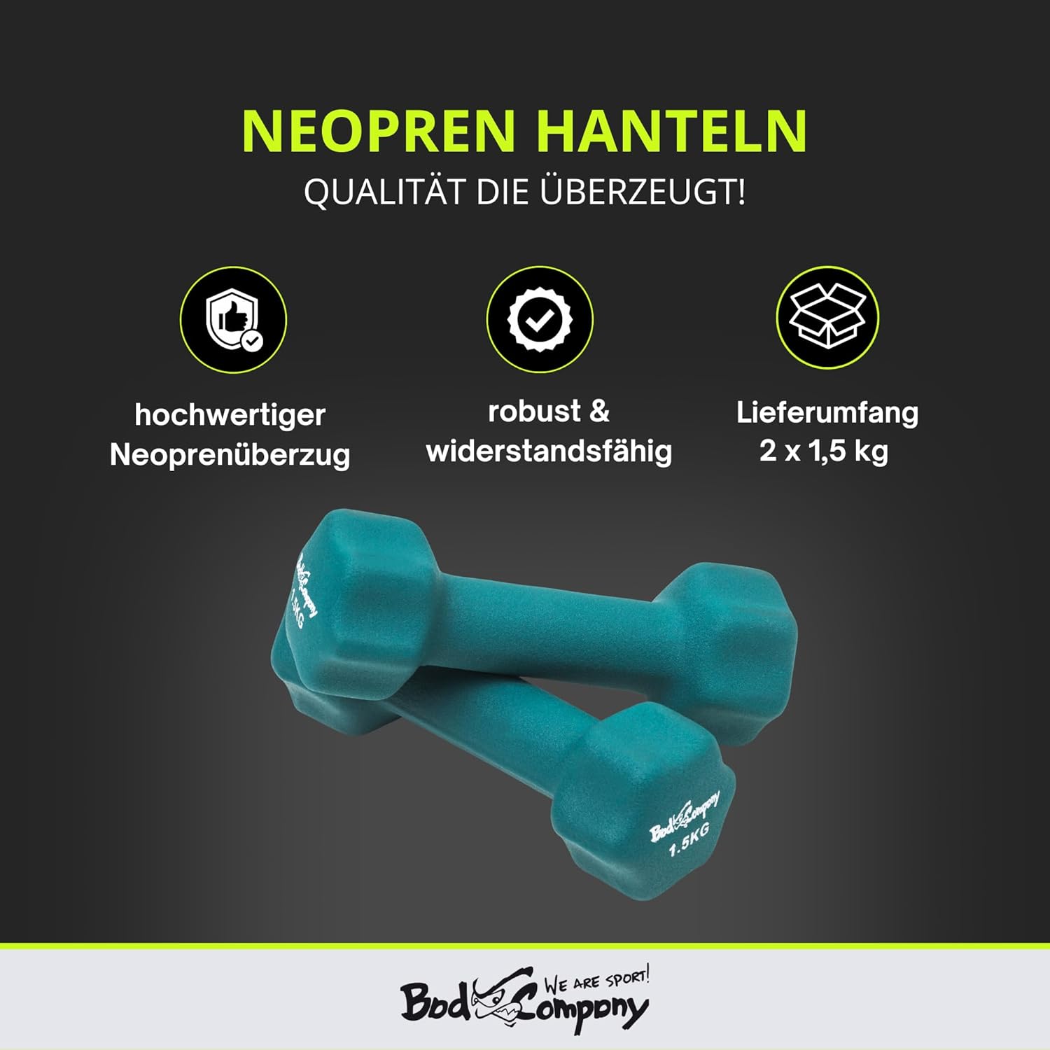 Bad Company Neopren-Hanteln 0,5 kg bis 5 kg farbig I kleine Hantel gummiert für Fitness Gymnastik Aerobic Home Gym Hanteln für Damen Herren I Hanteln – Bild 2