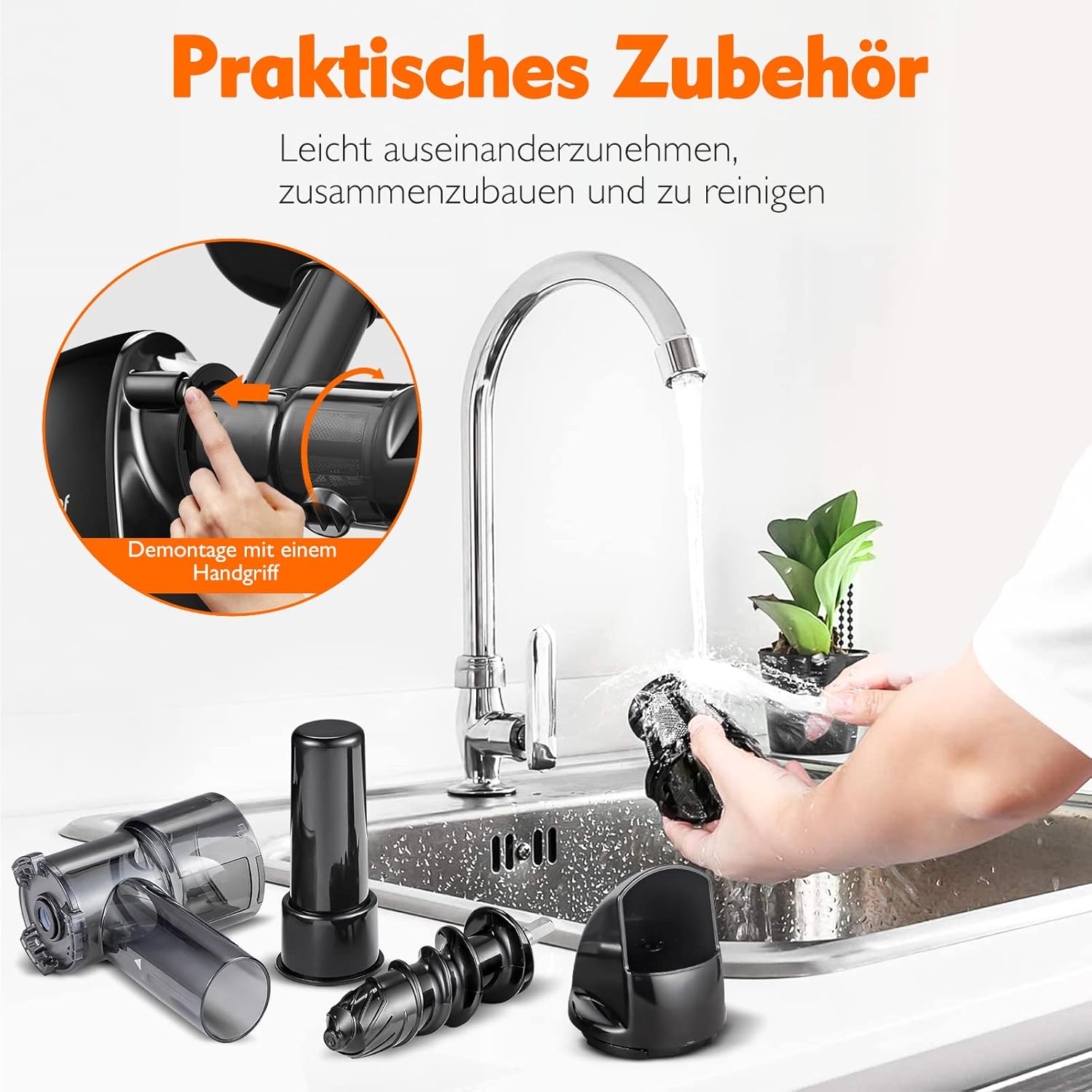 AMZCHEF Entsafter Gemüse und Obst Testsieger – Entsafter Slow Juicer mit umgekehrter Kaufunktion – schonendes Zerkleinern ohne Filter – elektrischer Entsafter mit Bürste und 2 Tassen – mattschwarz – Bild 10