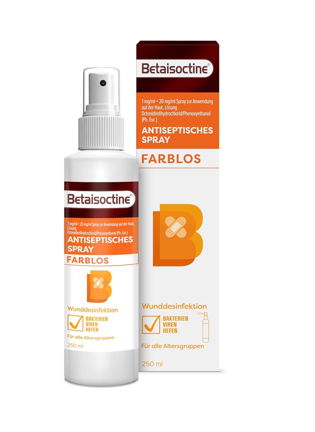 Betaisoctin-Spray 250 ml: Farbloses Antiseptikum für kleine Wunden und Hautdesinfektion, breites Wirkungsspektrum gegen Bakterien, Viren und Hefen, wirksam und schonend bei alltäglichen Wunden