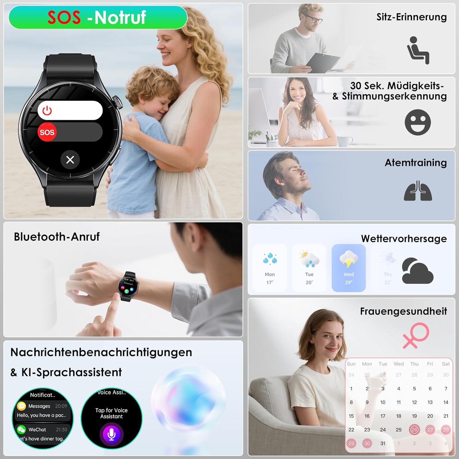 2026 Neue Smartwatch Herren mit EKG/ΒΙυtzυcker/ΒΙutdruck/BMI/HRV/Harnsäure/LED-Licht, 1,56" AMOLED Rund Gesundheitsuhr mit SpO2/Pulsuhr, Schlaf/αρnoe-Monitor, SOS-Notruf Fitnessuhr für iOS Android – Bild 8