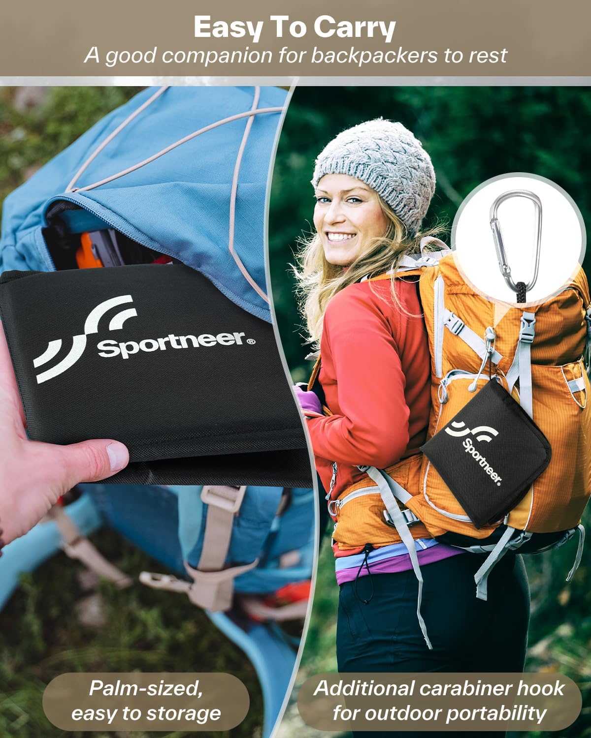 Sportneer Outdoor-Sitzkissen, Sitzpolster, Outdoor, wasserdichtes Oxford-Gewebe, Thermo-Sitzkissen, faltbar, für Camping, Wandern, Stadion und Reisen, Grau – Bild 4