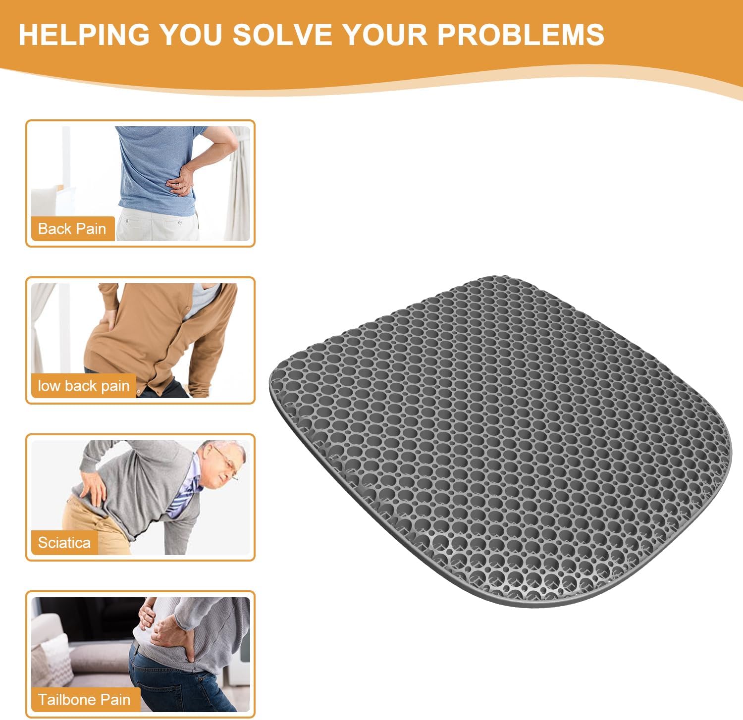 Gelkissen Sitzkissen, Gelsitzkissen Auto Bürostuhl, Stuhlkissen Orthopädische Doppelschichtverdickung mit Rutschfestem Stoffbezug, Atmungsaktives Stuhlkissen, Gelkissen für Bürostuhl (Grau-43x36) – Bild 6