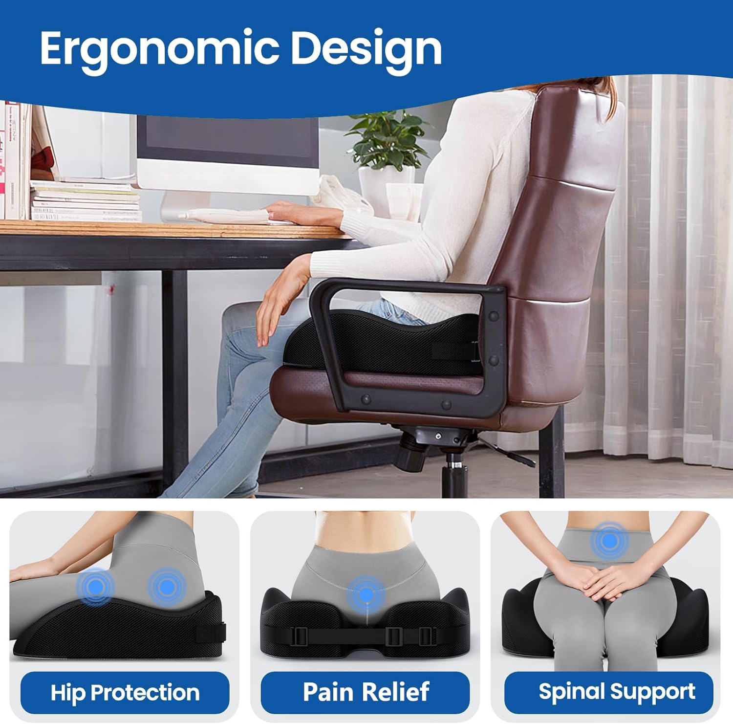 Orthopädisches Memory-Schaum-Sitzkissen von Benazcap – ergonomisches Kissen zur Druckentlastung bei langem Sitzen, ideal für Auto-, Büro-, Gaming- und Wohnzimmerstühle mit waschbarem Bezug – Bild 5