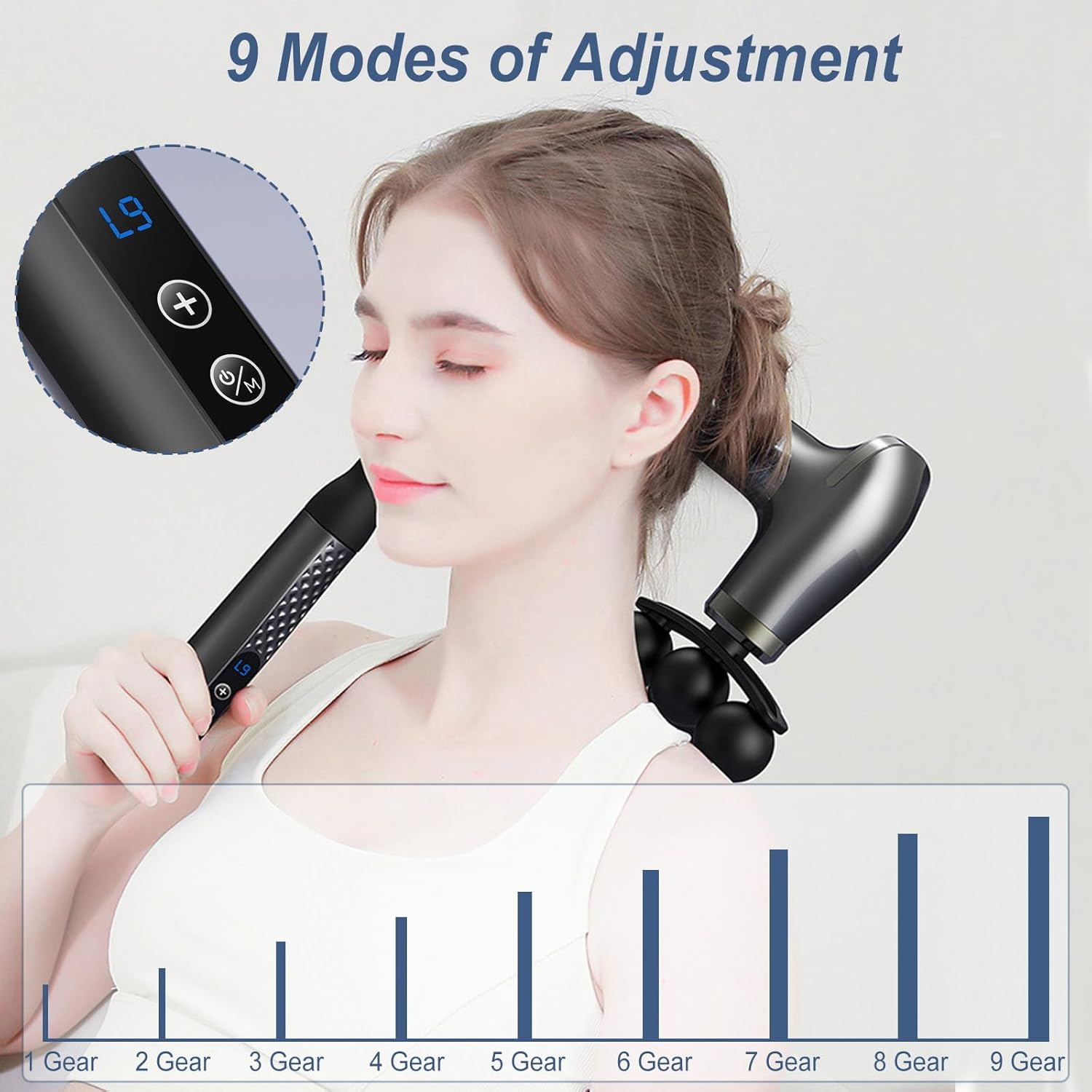 U-förmige Massagepistole, Pistole mit Verlängerungsgriff, tragbare Faszienpistole, Massagepistole mit LCD, 3 Massageköpfe, Muskel-Percussion-Massagegerät für Rücken, Schulter, Körper, Entspannung – Bild 6