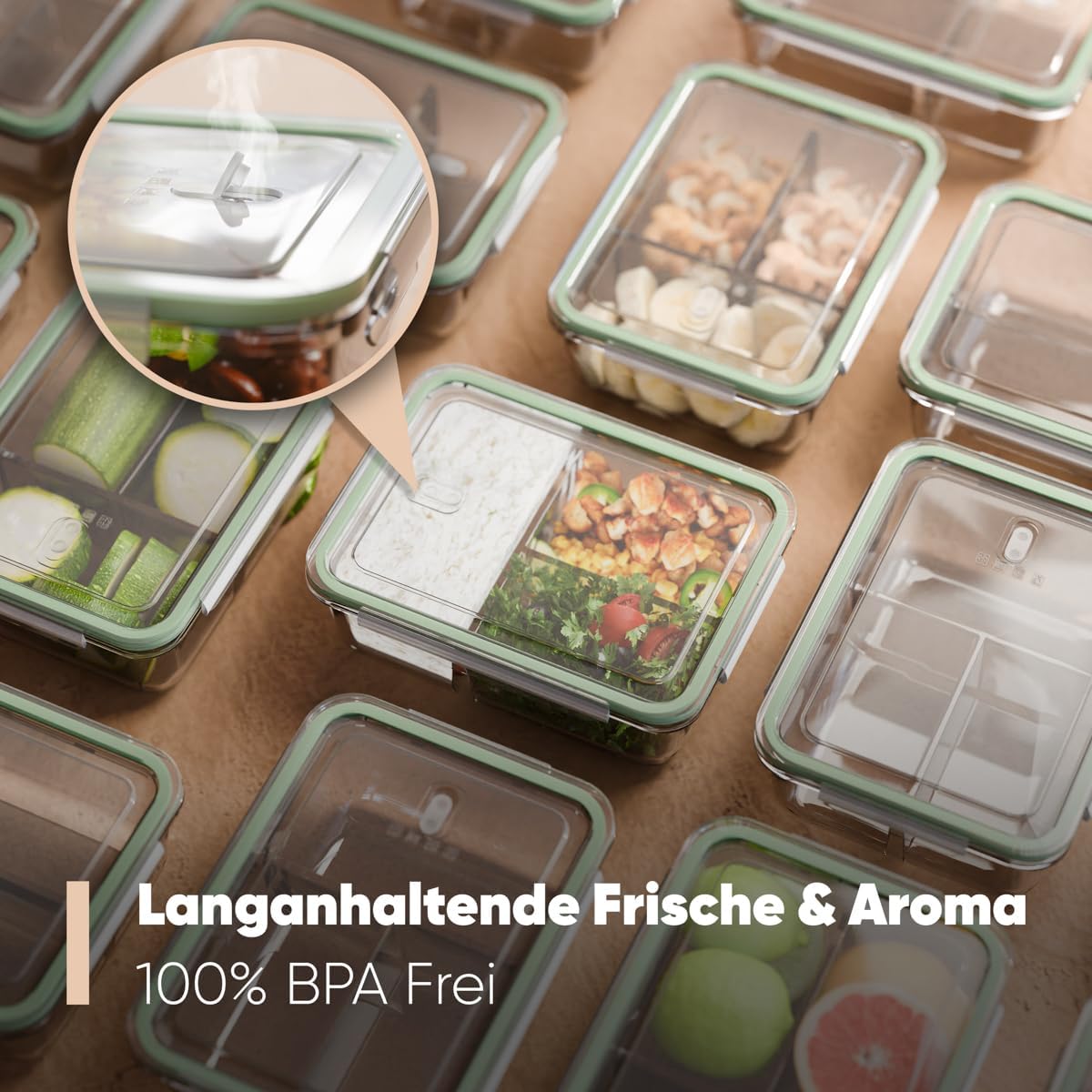Meal-Prep-Glasboxen mit Fächern | 3er-Set | Glasbehälter mit Deckel | Geeignet für Spülmaschine, Mikrowelle und Backofen | Frischhaltedosen Glas mit Deckel | Gläser mit Deckel C-FHDM 4021 G – Bild 7