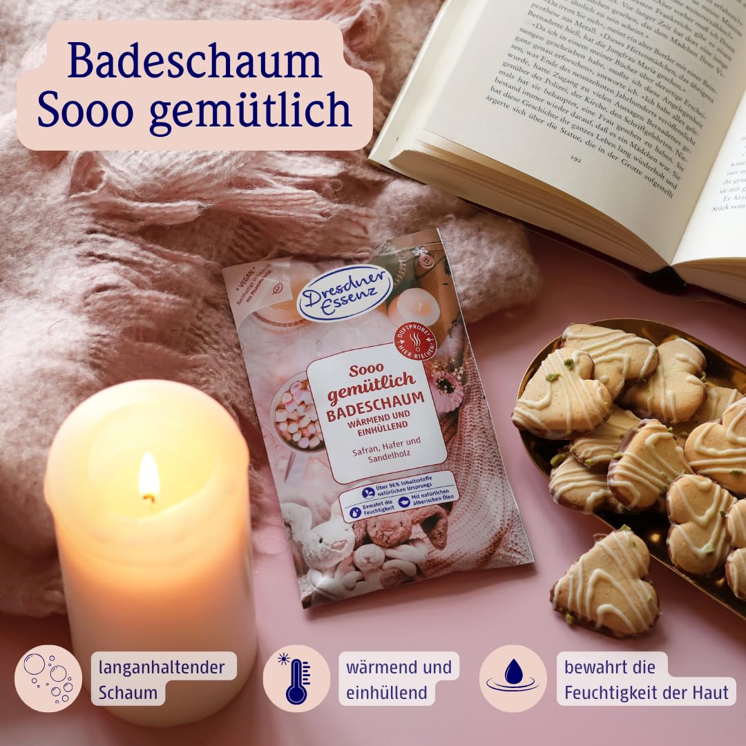Dresdner Essenz Sooo Cozy Geschenkset – Duschgel, Badeschaum, Handcreme & Tuchmaske – Pflegend & Vegan – Wellness-Set für Damen & Herren – Nachhaltige Verpackung – 4-teilig – Bild 6
