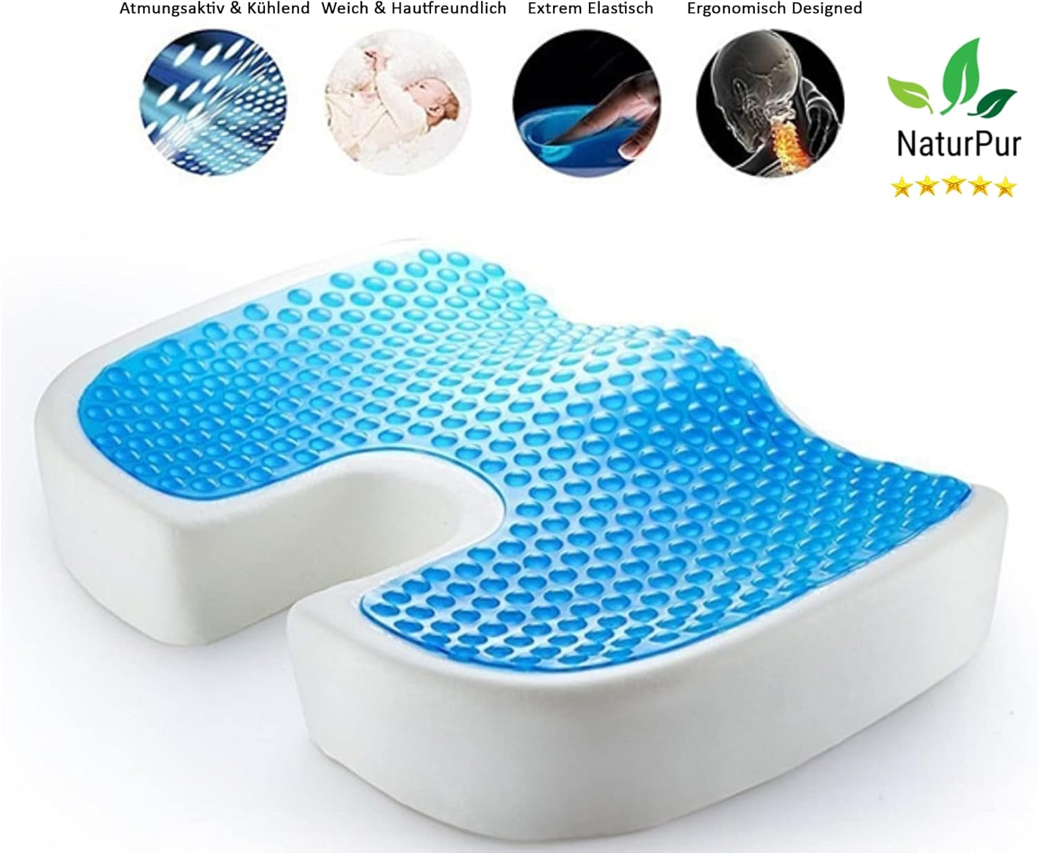 Sitzkissen für Stuhl – orthopädisch – ergonomisches Kissen, gerade Rückenlehne, Bürostuhl, Outdoor-Sitzkissen, Schwangerschaft, Rückenschmerzen, Kissen, orthopädisches Kissen, NaturPur L – Bild 10