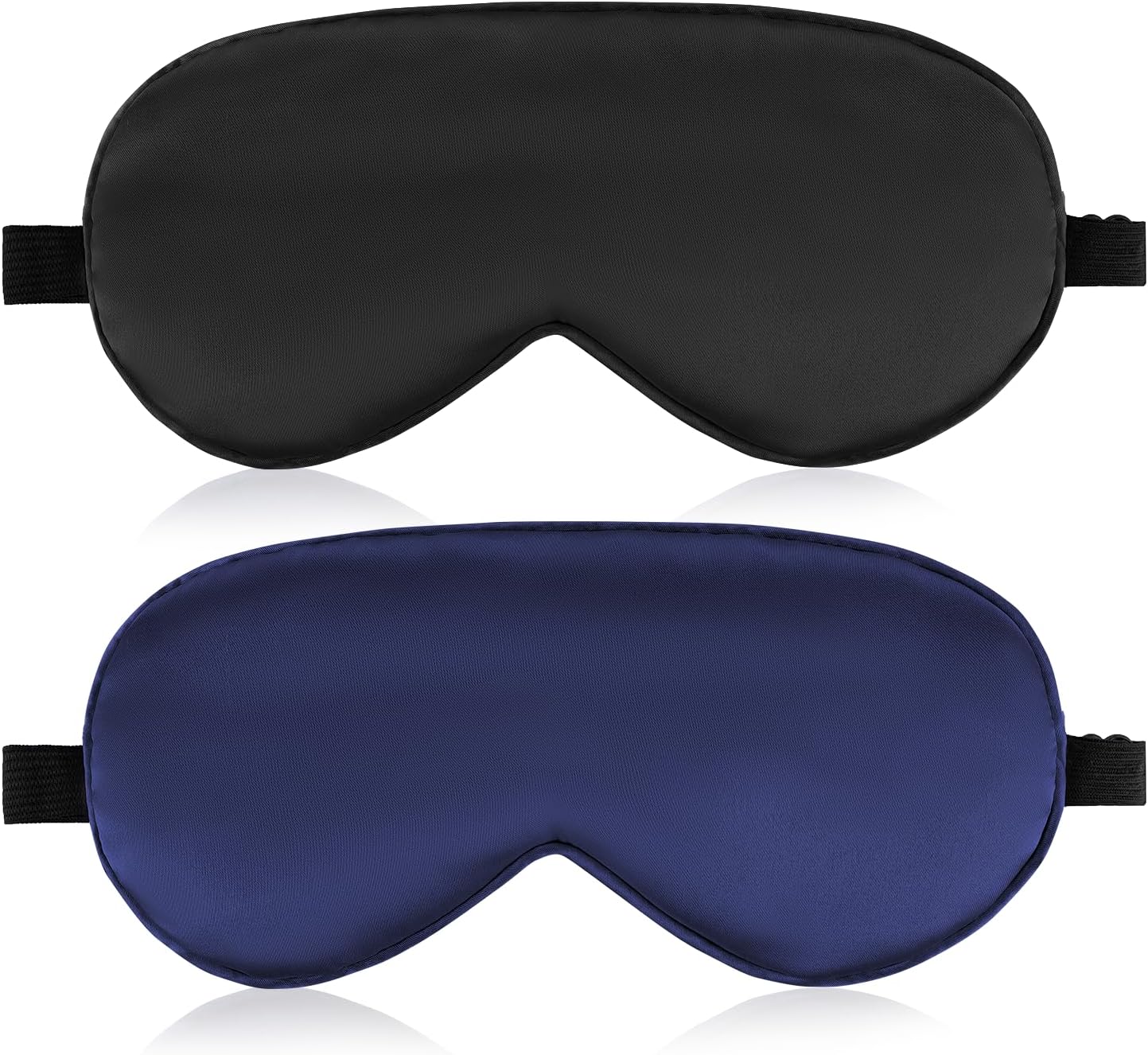 2 Stück Schlafmaske aus Seide, Augenmaske mit verstellbarem Gummiband, lichtblockierende Nachtmaske, hautfreundlich, Seitenschläfer, Schlafmaske für Reisen, Männer, Frauen, Kinder (Schwarz & Marineblau) – Bild 7