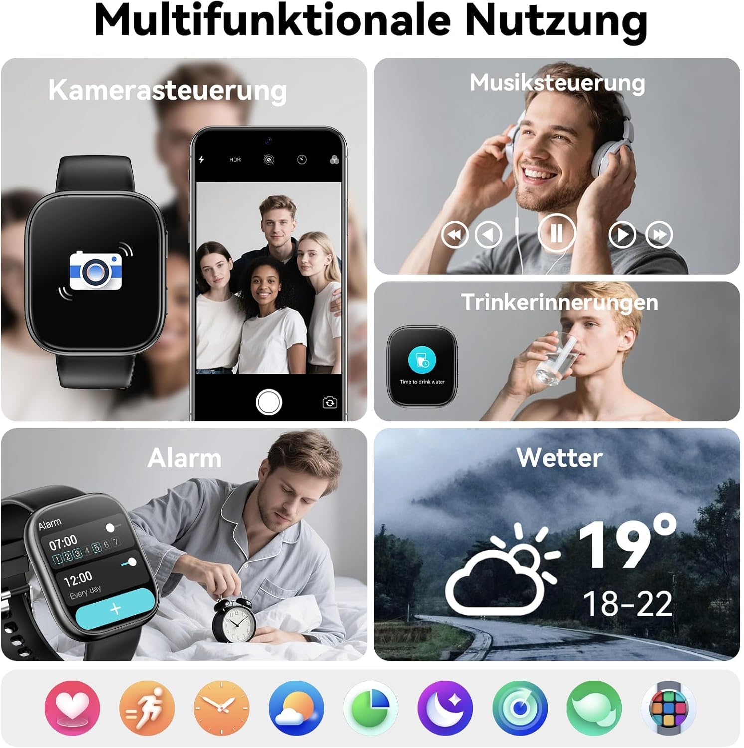 Smartwatch Damen Herren, 1.83" HD Fitnessuhr mit Telefonfunktion, Fitness Tracker mit SpO2 Pulsmesser Schlafmonitor Schrittzähler, 110+ Sportmodi Sportuhr, IP68 Wasserdicht Smart Watch für Android iOS – Bild 7