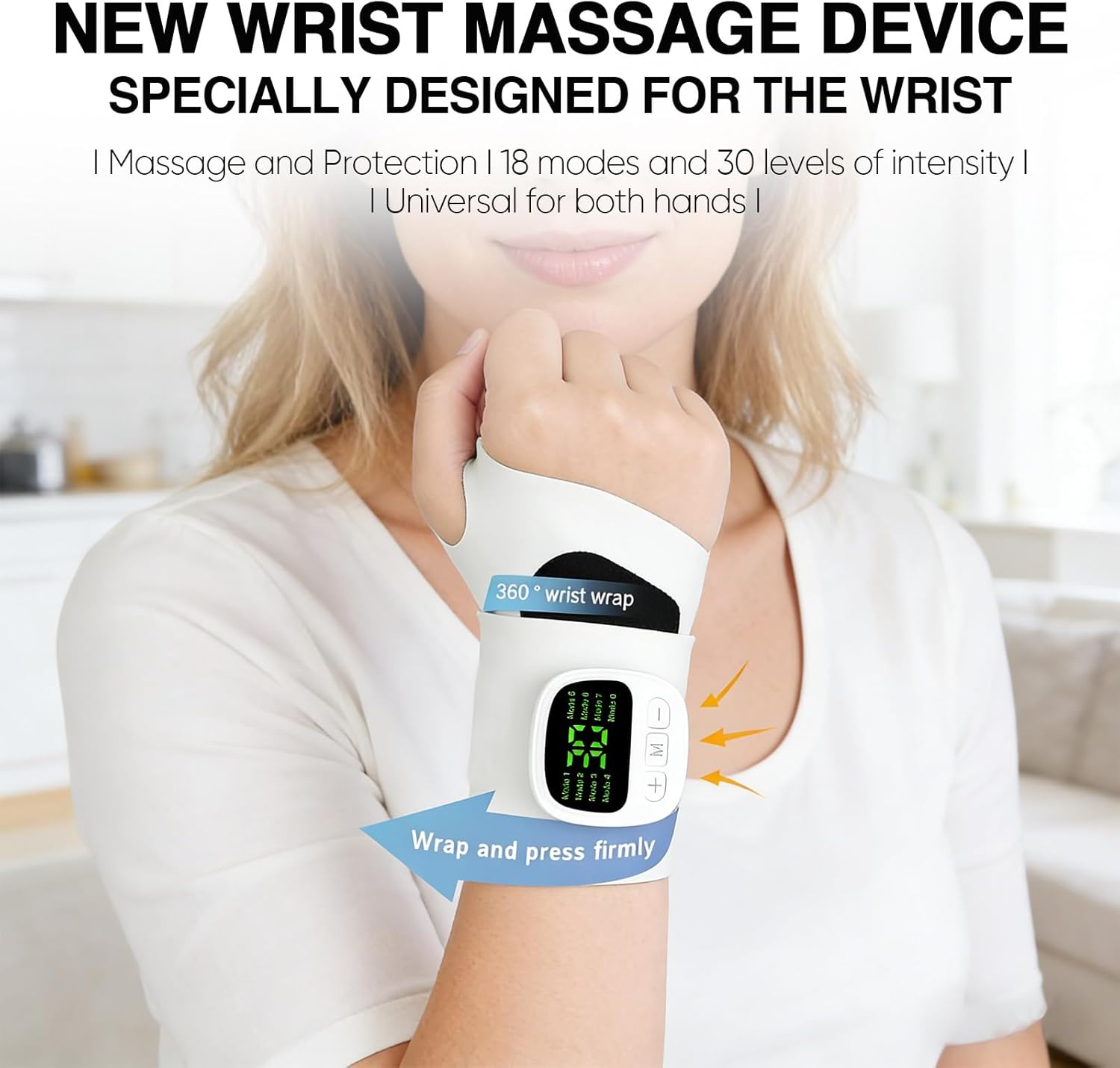 EMS Handgelenkmassagegerät, Handmassagegerät mit Wärme, Handgelenkmassagegerät mit 8 Modi / 30 Intensitäten, Sehnenscheidenentzündung & Karpaltunnelsyndrom, Handgelenkbandagen, Geschenke für Männer und Frauen (Blau) – Bild 5