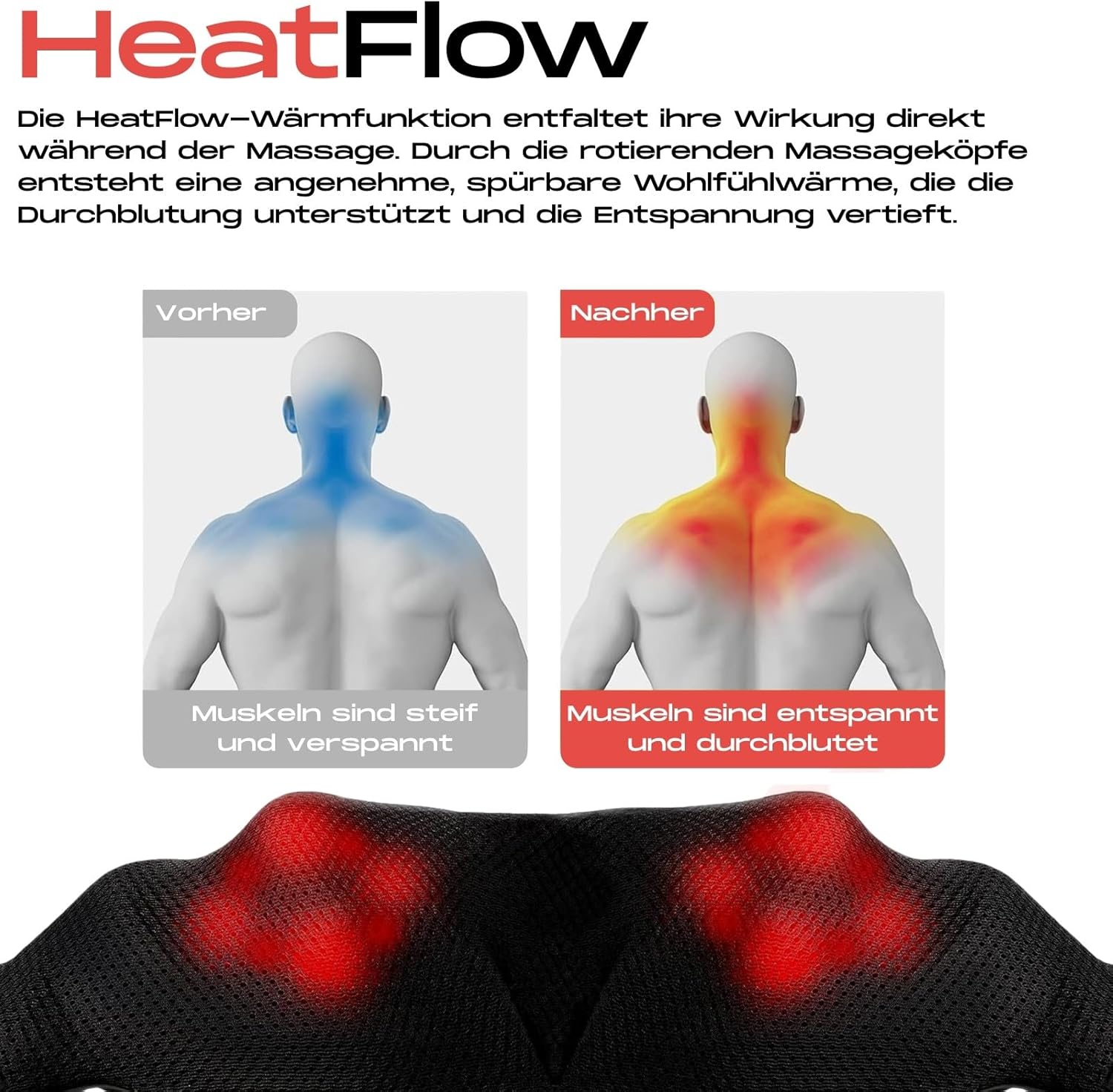Shiatsu-Massagegeräte mit HeatFlow-Wärmefunktion für Nacken, Schulter und Rücken, zu Hause und auf Reisen mit Autoadapter – Bild 4