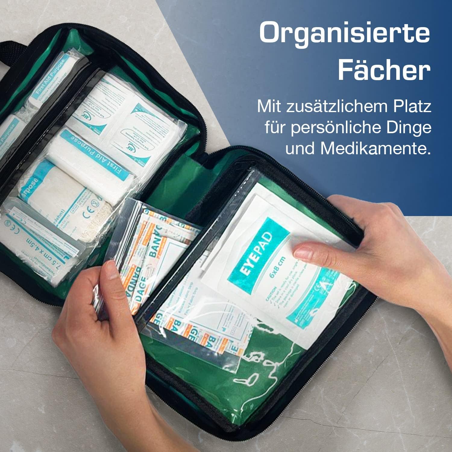 90-teilige Premium-Erste-Hilfe-Set-Tasche – inklusive Augenspülung, 2 x Kühlakkus (Eis) und Notfalldecke für Zuhause, Büro, Auto, Wohnwagen, Arbeitsplatz, Reisen – Bild 7