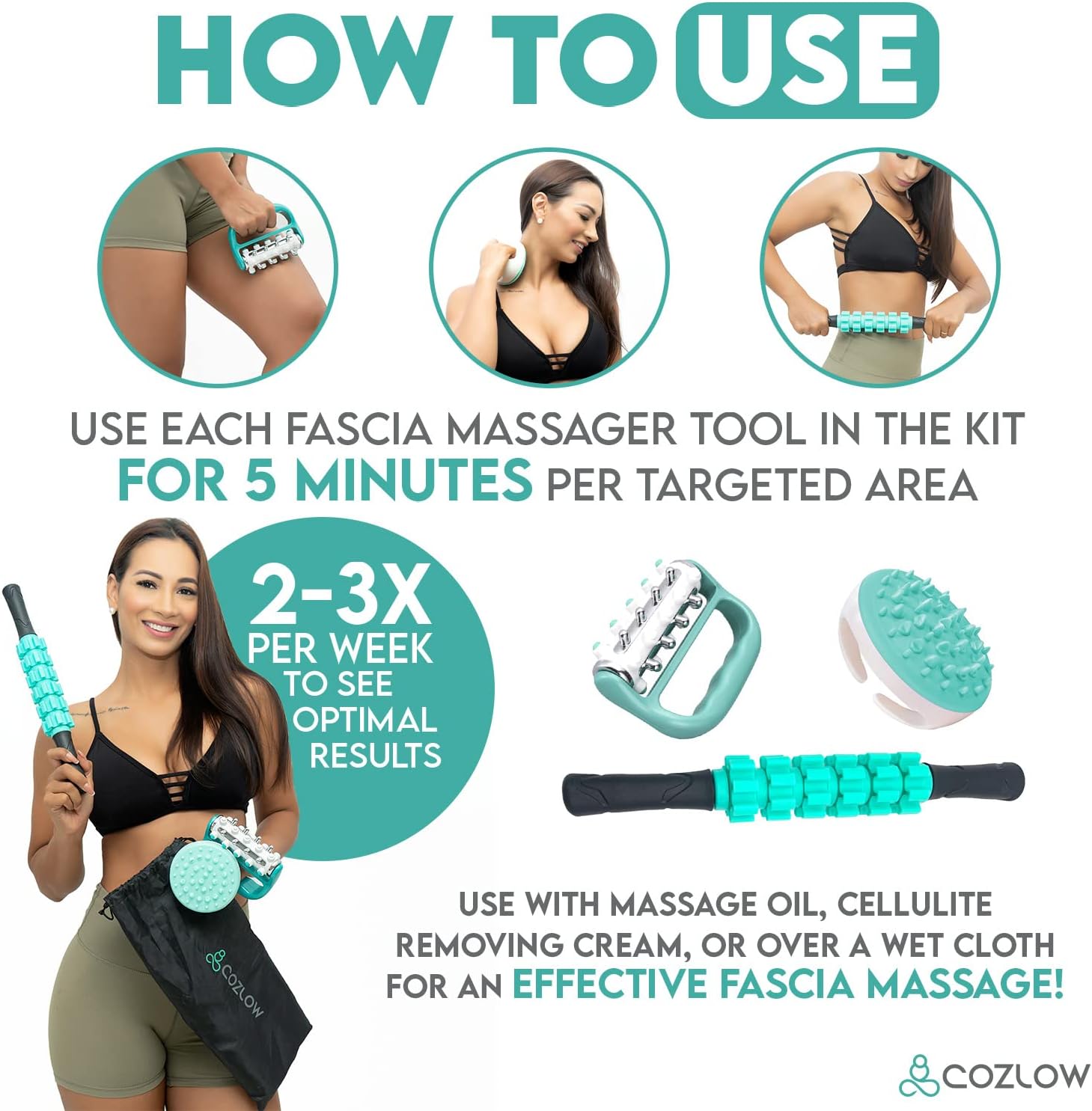 3-in-1-Faszienrollen-Set, hilft, das Auftreten von Cellulite zu reduzieren und fördert die Durchblutung, Faszienmassagegeräte für Oberschenkel, Hüften, Arme und Körper von Cozlow – Bild 5