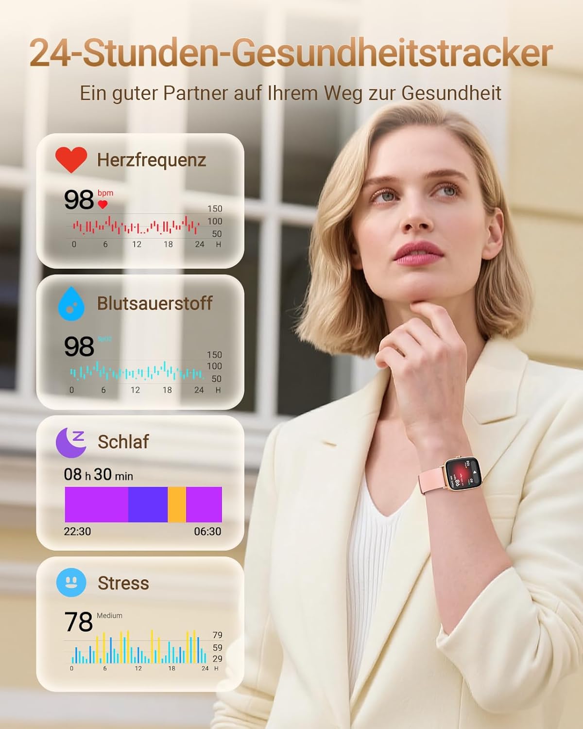 Fitpolo Damen Smartwatch mit Telefonfunktion, 1,85 Zoll Smartwatch, Fitnessuhr mit Herzfrequenz-SpO2-Schlafmonitor, Schrittzähler, 100+ Sportmodi, Sportuhr, IP68 wasserdichte Uhren für iOS – Bild 3