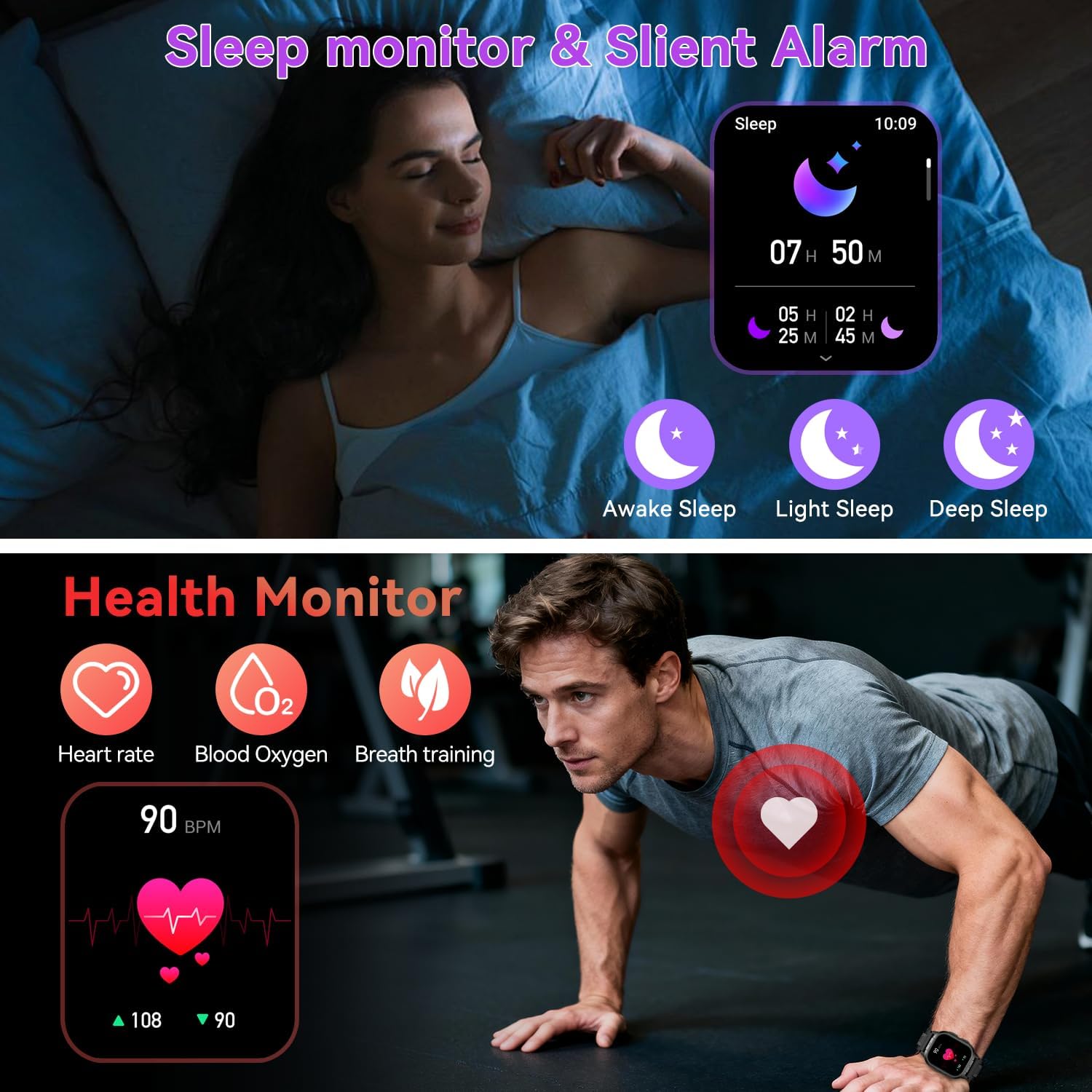 Smartwatch Herren Damen Fitnessuhr mit Telefonfunktion: Bluetooth-Anrufuhr Wasserdichter Fitness-Tracker Smartwatch mit Herzfrequenz-Schlafmonitor Schrittzähler Sportuhr Uhren für Android iOS – Bild 4