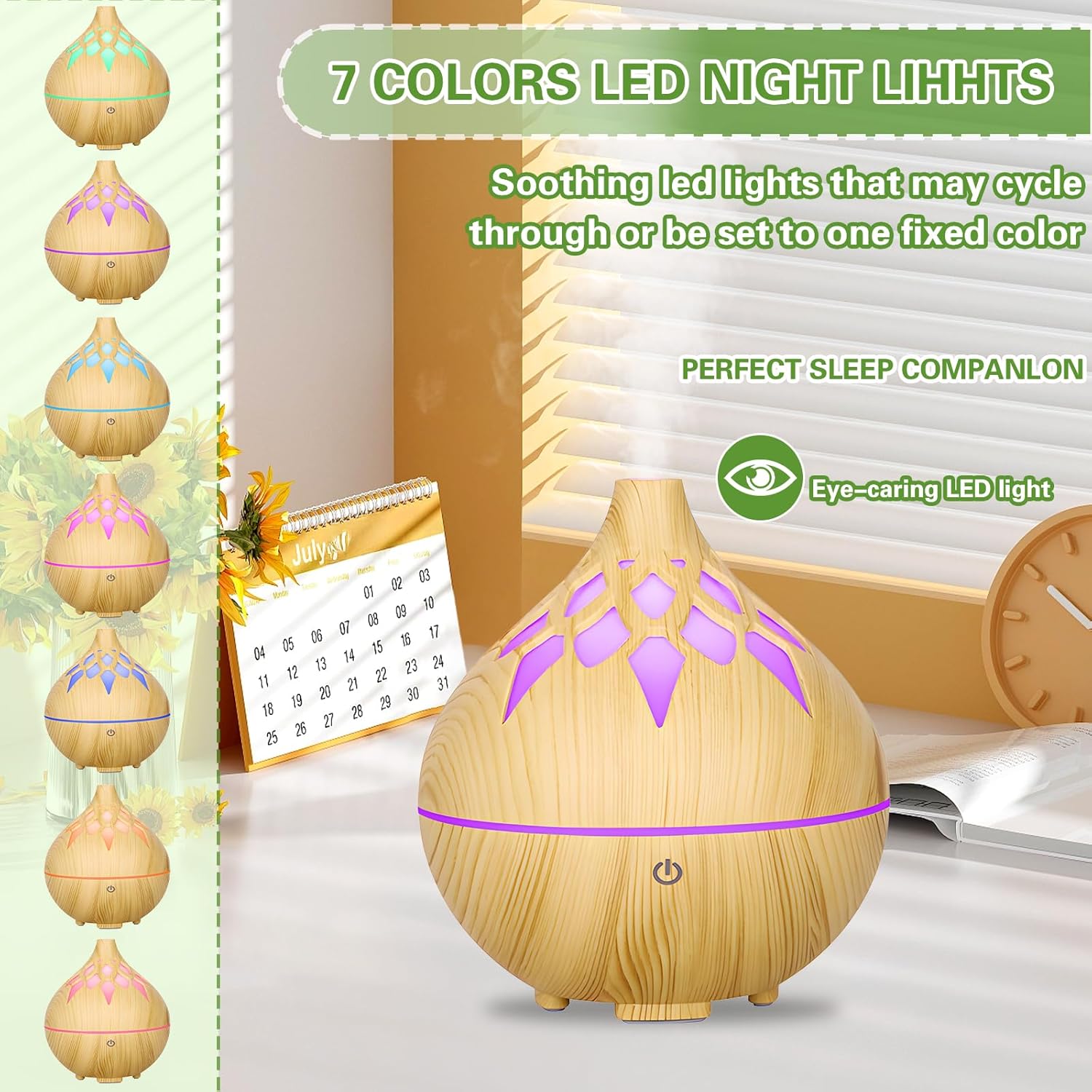 Aroma-Diffusor, 160 ml, Ultraschall-Luftbefeuchter, Aromatherapie-Öl-Diffusor, mit 7 farbigen LED-Lichtern, automatische Abschaltung, für Zuhause, Schlafzimmer, Yoga, Büro, Spa – Bild 2