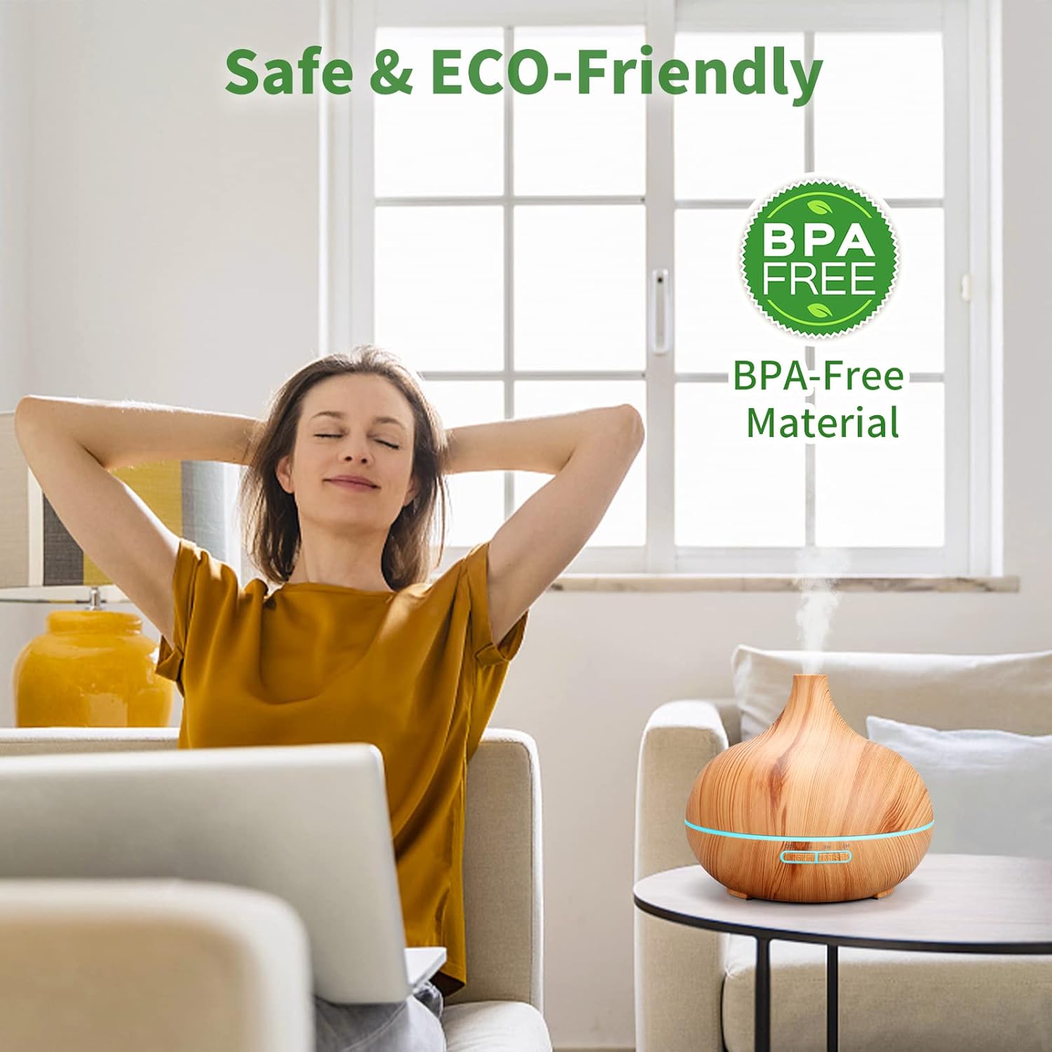 500 ml Aromadiffusor, Diffusoren für ätherische Öle, Aromatherapie-Diffusoren mit 7 LED-Leuchten, 2 Nebelmodi, 4 Timer, 23 dB Luftbefeuchter, wasserlose Ultraschall-Abschaltautomatik, Gelb – Bild 7