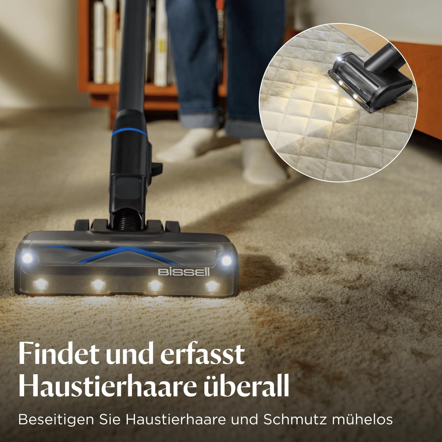 Bissell PowerClean FurGuard, Akku-Staubsauger, 280-W-Motor, selbstreinigende Bürstenrolle, FurFinder-Licht, kabelloser Staubsauger, freistehend, HEPA-Filter, 2500-mAh-Ersatzakku, 50 Min. Laufzeit, 4091N – Bild 3