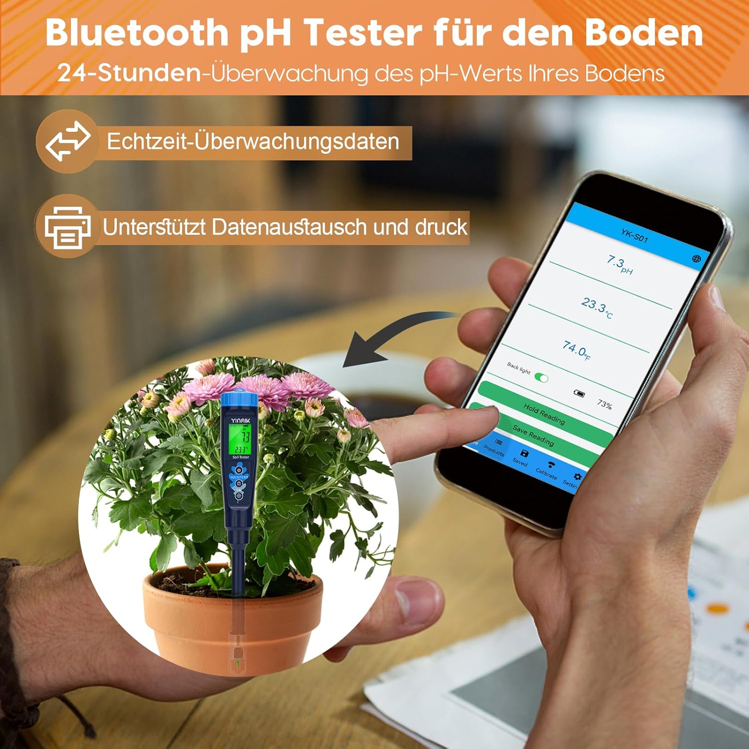 Digitales Boden-pH-Messgerät, Boden- und Wasser-pH-Tester, hochwertiges pH-Messgerät für den Heimgebrauch, Zimmerpflanzen, Fleisch, Teig, hausgemachten Wein und Bier, Joghurt, verschiedene Saucen, Pool – Bild 5