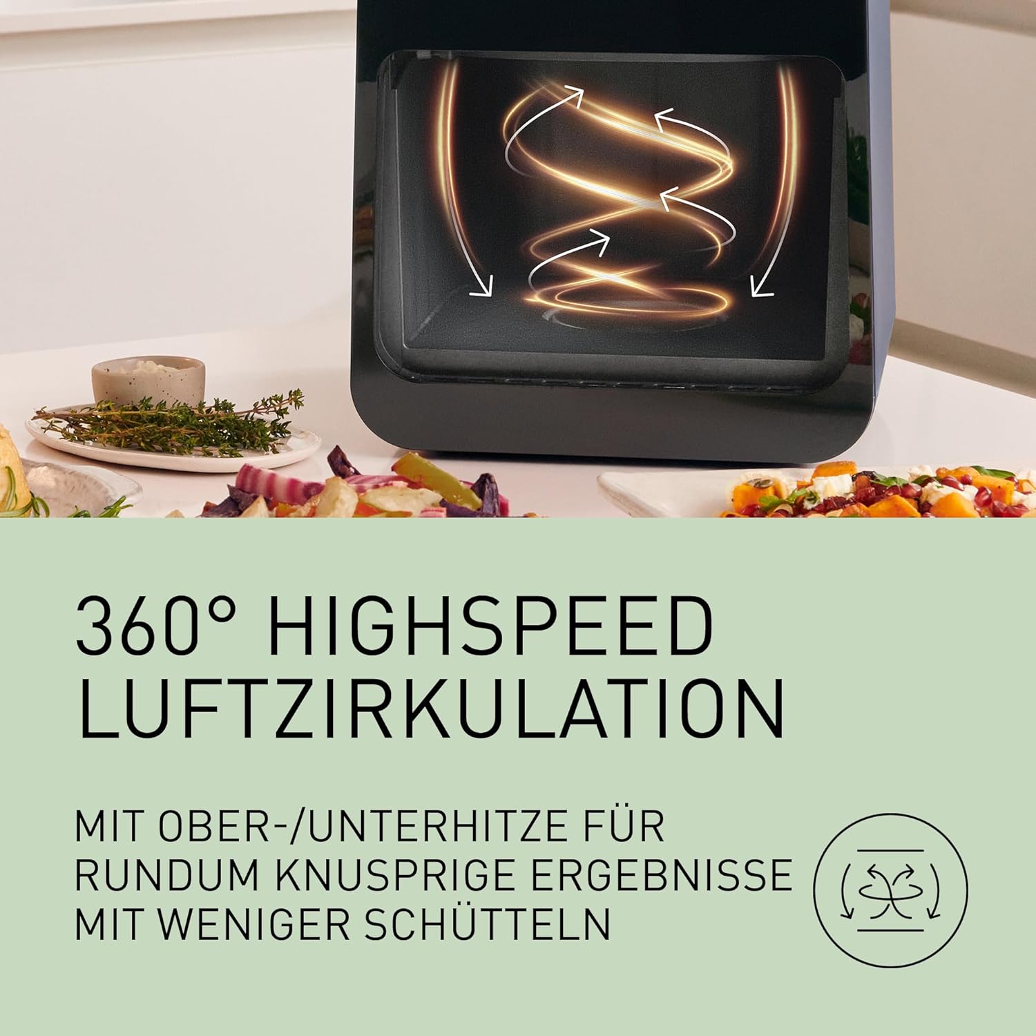 Panasonic NF-CC600AXE Heißluftfritteuse mit Sichtfenster, 6 l, 80–200 °C, digitaler Timer und LCD-Display, sanfte Dampfzugabe, 11 Voreinstellungen, einfache Reinigung, schwarz mit roségoldenem Griff – Bild 7