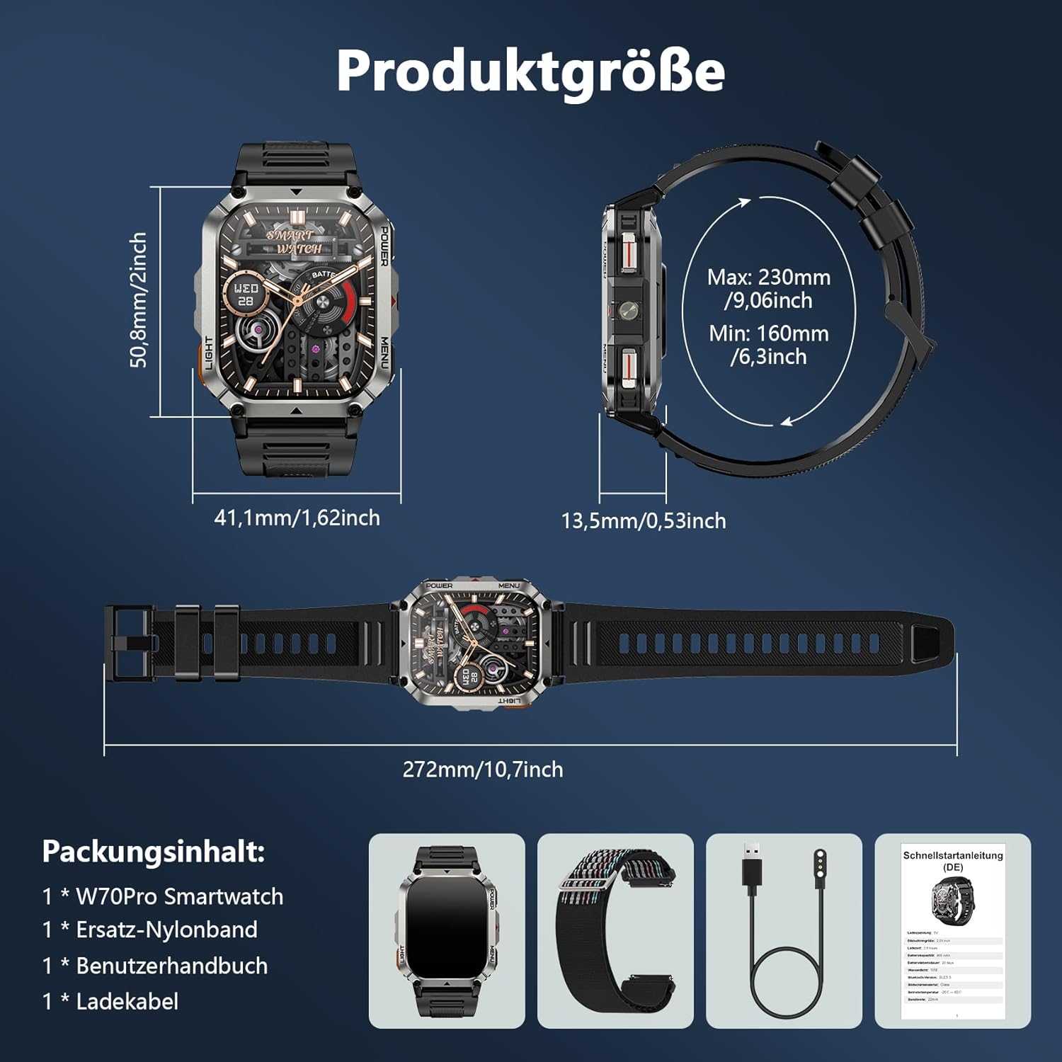 Blackview 900 mAh Herren-Smartwatch, Bluetooth-Anrufe/Kompass/LED-Beleuchtung/2 Armbänder (Silikon/Nylon), Sportuhr mit Puls-Schlaf-Schritten-Kalorien-Kilometer-Monitor, Fitness-Uhr für Android iOS – Bild 9