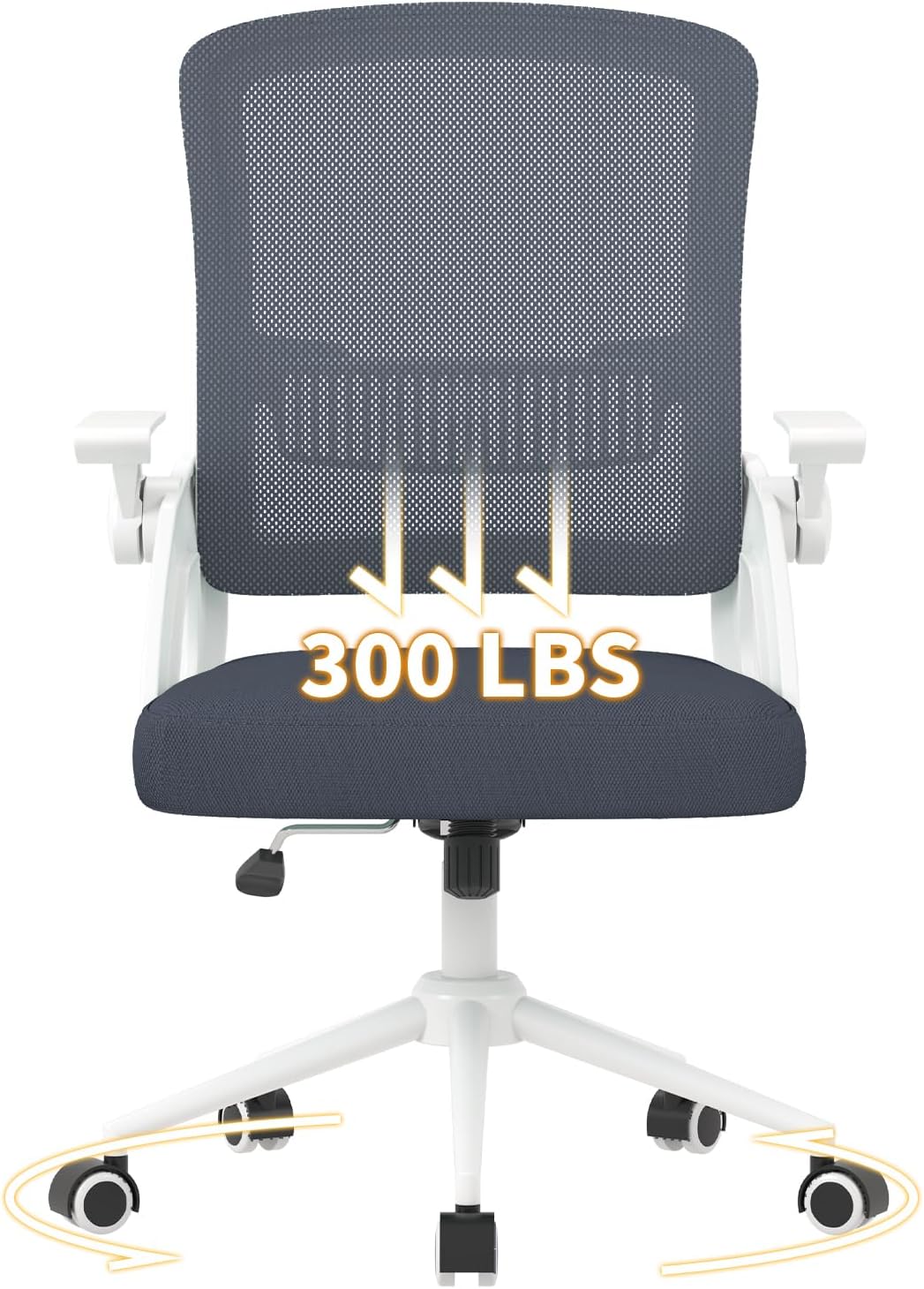 naspaluro Bürostuhl mit klappbaren Armlehnen, ergonomischer Drehstuhl mit Netzbezug, Lordosenstütze, höhenverstellbar, Wippfunktion, gepolstertes Sitzkissen, hellgrau – Bild 8
