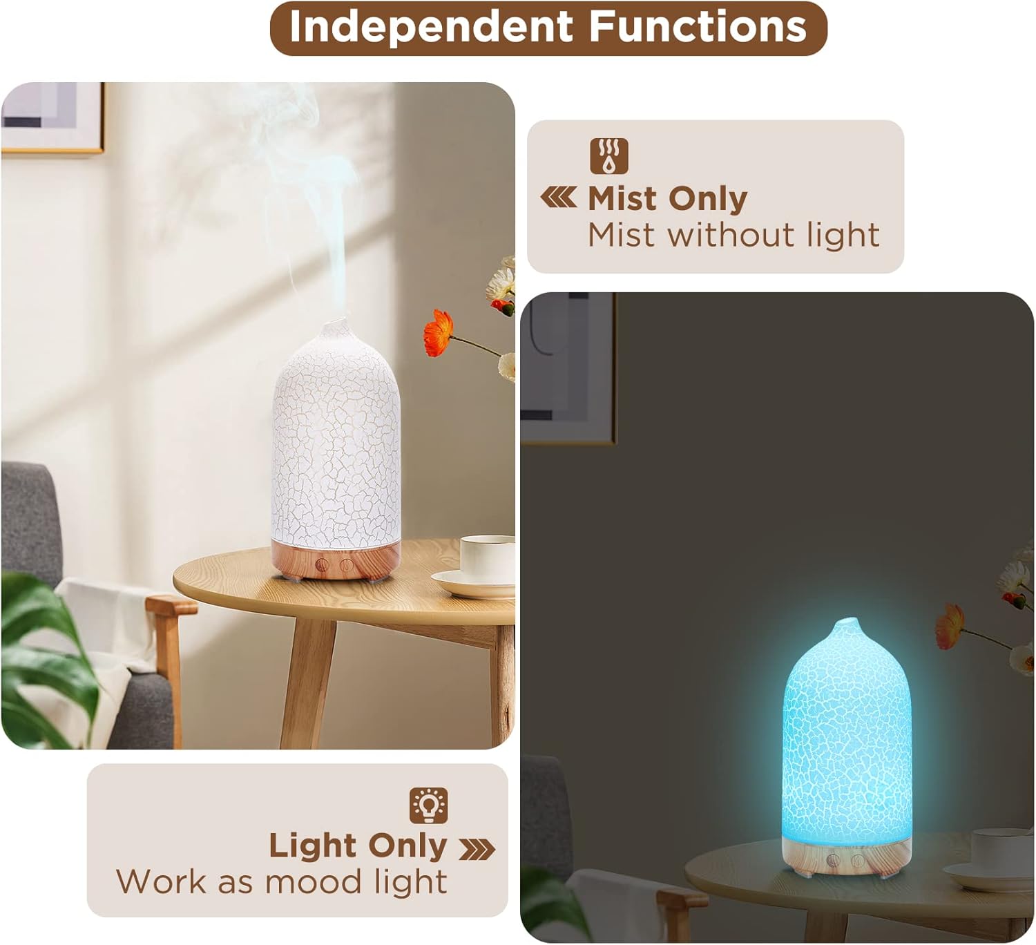 Hianjoo Aroma-Diffusor, 200 ml, Luftbefeuchter, leiser Ultraschall-Aromatherapie-Diffusor mit 7 Farben LED für Büro, Yoga, Spa, Schlafzimmer – helles Holz – Bild 4