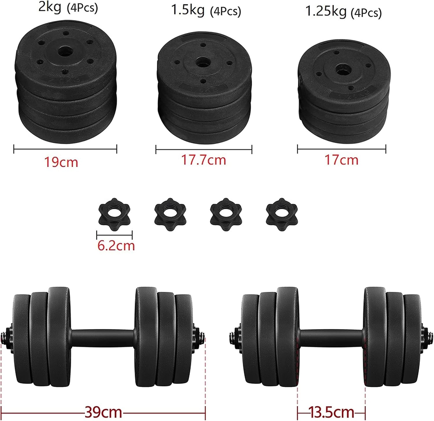 Yaheetech Kurzhantel-Set, 2 Stück, Hanteln mit Spinlock-Kragen für Krafttraining, 15/20/25/30 kg – Bild 2