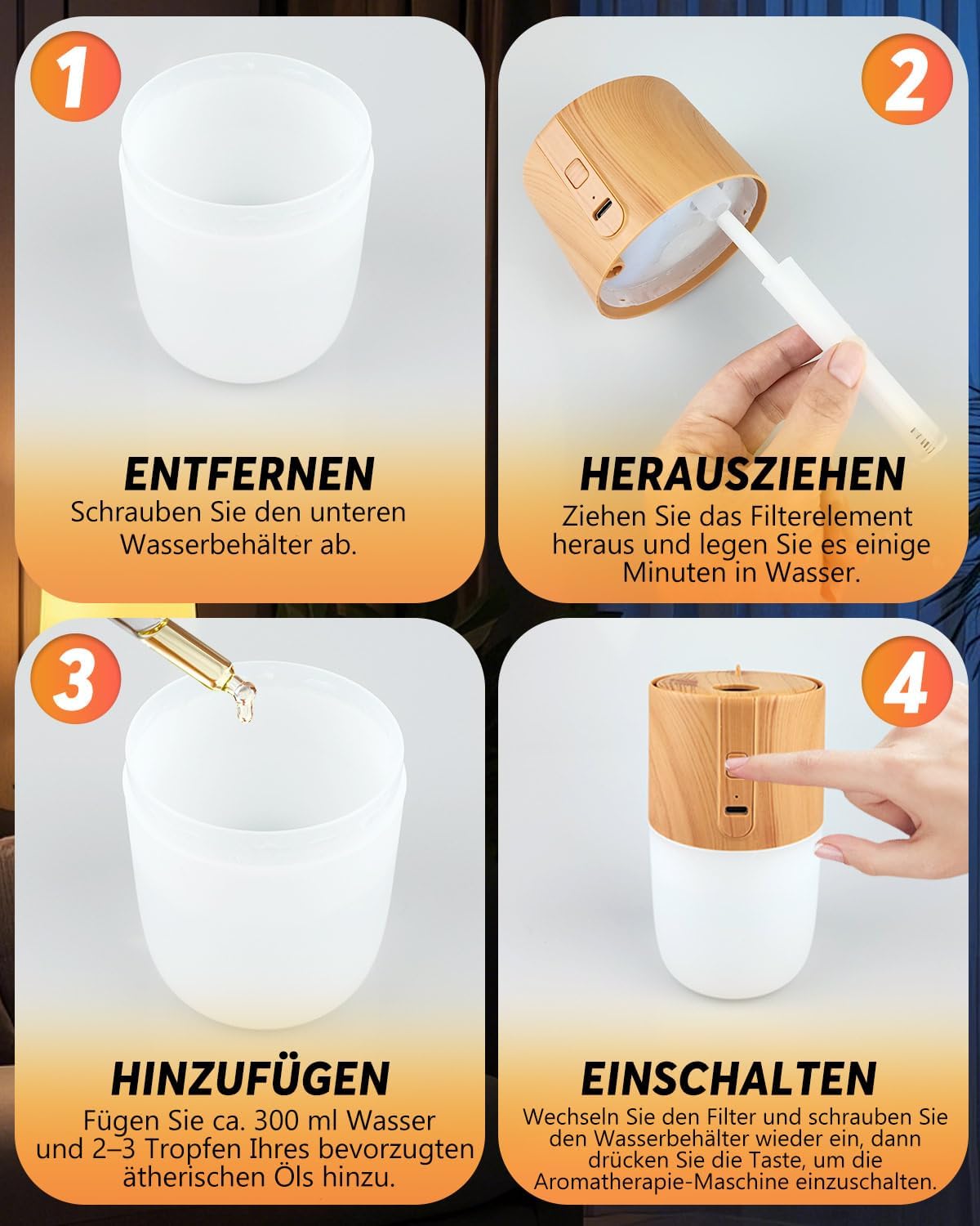 300 ml Aromadiffusor mit Quallenspray, Aromatherapie-Diffusor für ätherische Öle, automatische Abschaltfunktion, 7-Farben-LED-Licht, leiser Luftbefeuchter für Zuhause, Büro – Bild 5