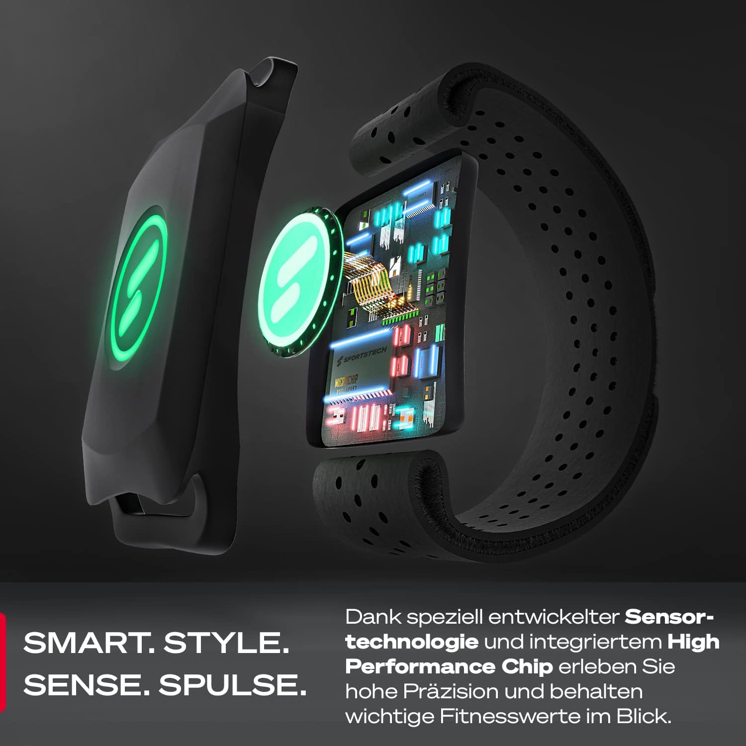 Herzfrequenzmesser sPulse Pulsmesser mit Armband per Bluetooth & Sensor LED | Smart HRM Pulsuhr ohne Brustgurt Fitness Schrittzähler Sense Run – Bild 5