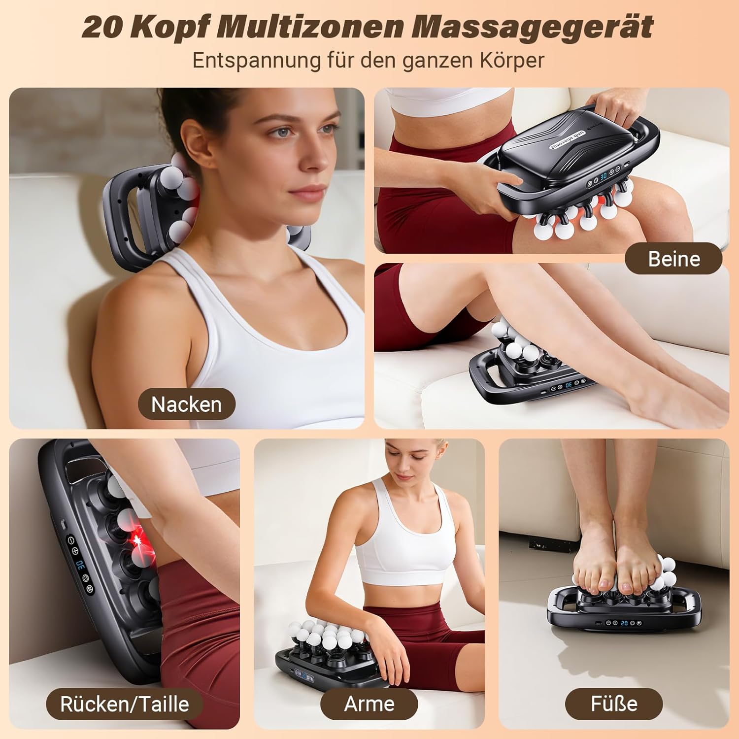 Massagepistole mit 20 Köpfen, 3 Modi und 30 Geschwindigkeiten – Intensives Tiefengewebemassagegerät für Sport, Muskelregeneration und große Muskelgruppen – Bild 2