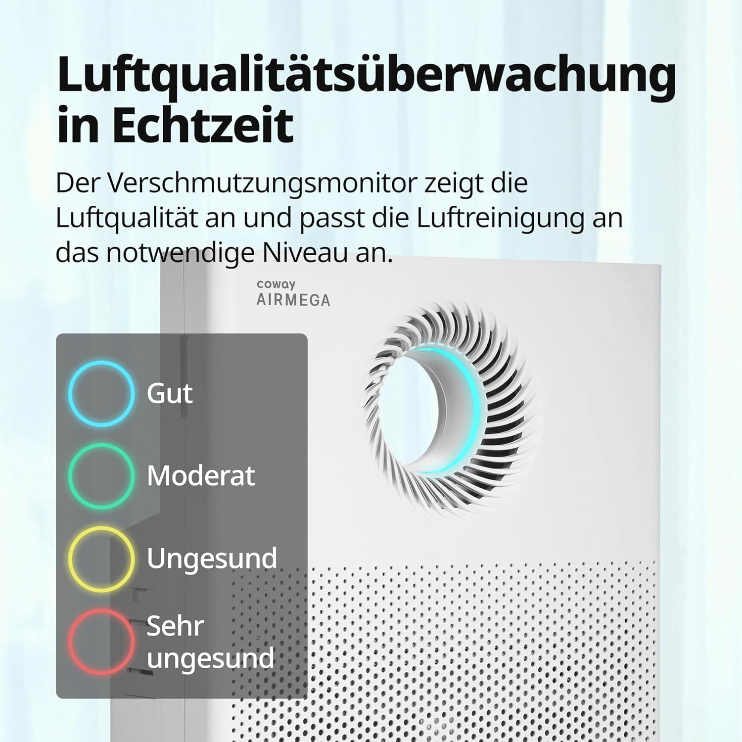 COWAY Luftreiniger für Allergiker – MegaJet-Luftstrom vorne/oben entfernt 99,999 % der Partikel bis zu 0,01 µm, ECARF-zugelassen, für Pollen, Staub und Tierhaare, CADR 402 m³/h – AIRMEGA JET – Bild 5