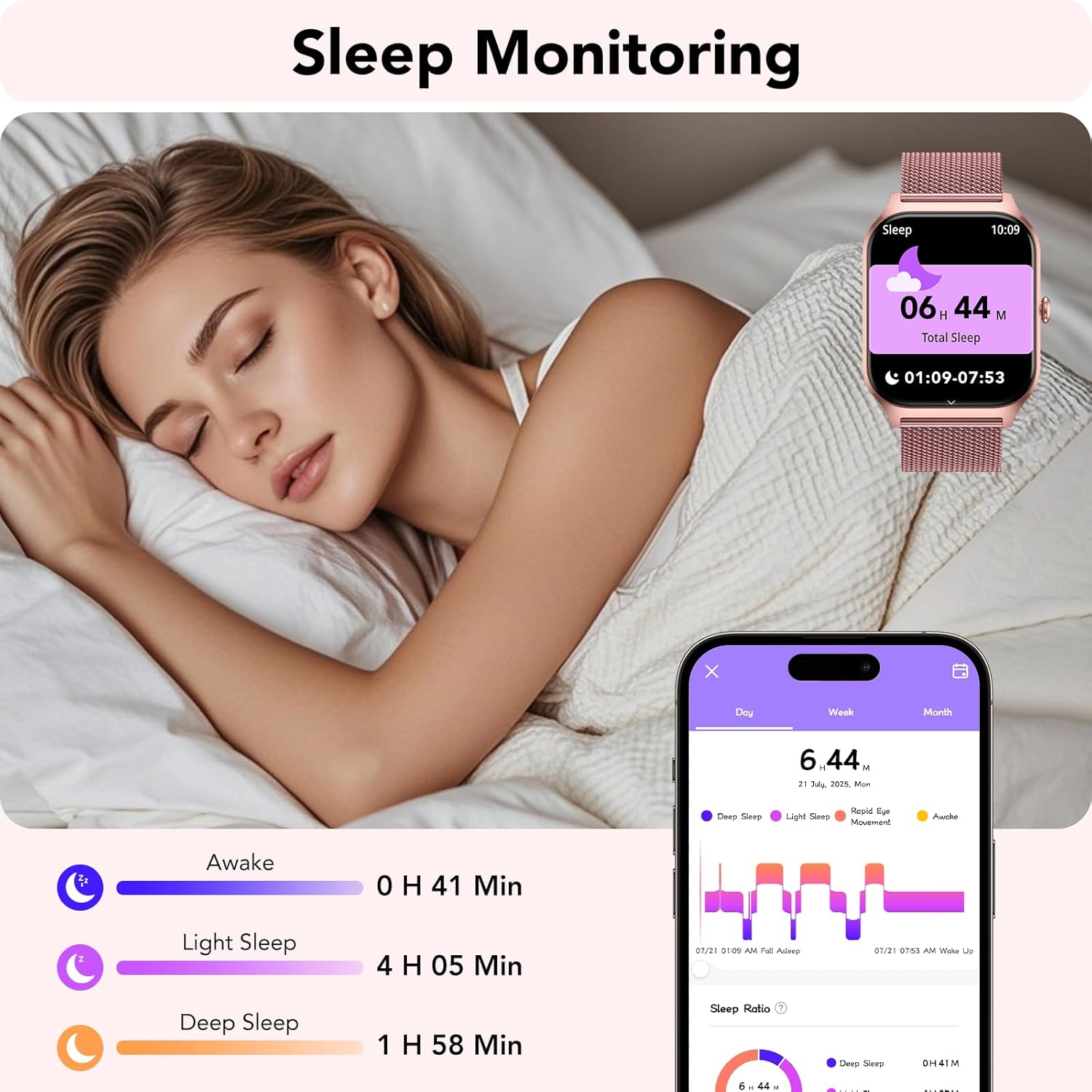Damen-Smartwatch mit Telefonfunktion, 1,85 Zoll HD-Fitnessuhr, Smartwatch 200+ Sportmodi, Fitness-Tracker mit Herzfrequenz/Spo2/Schrittzähler/Schlafmonitor, IP68 wasserdichte Sportuhr für iOS – Bild 6