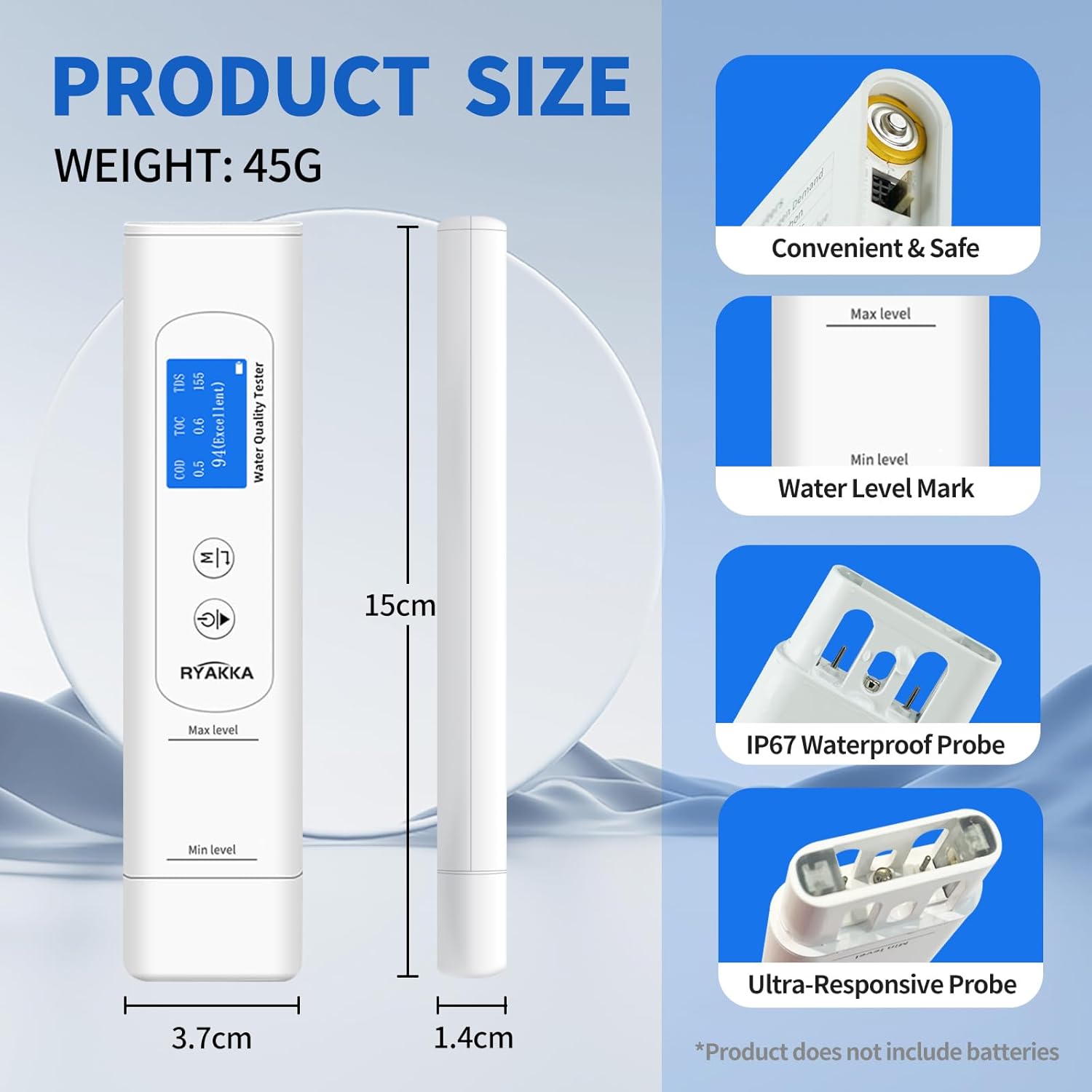 6-in-1-Smart-Trinkwassertester mit 4-stufiger Bewertung, TDS- und EC-Messgerät für TOC, CSB, UV275 und Temperatur, schnelle Wasserqualitätsanalyse für Haushalt, Wasserfilter, Outdoor und Camping – Bild 7