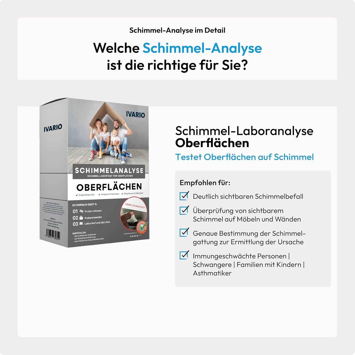 IVARIO Schimmeltest für Oberflächen im Haushalt, Fenster und Wände, detaillierte Schimmelanalyse für die häufigsten Schimmelarten vom akkreditierten Labor – Bild 2