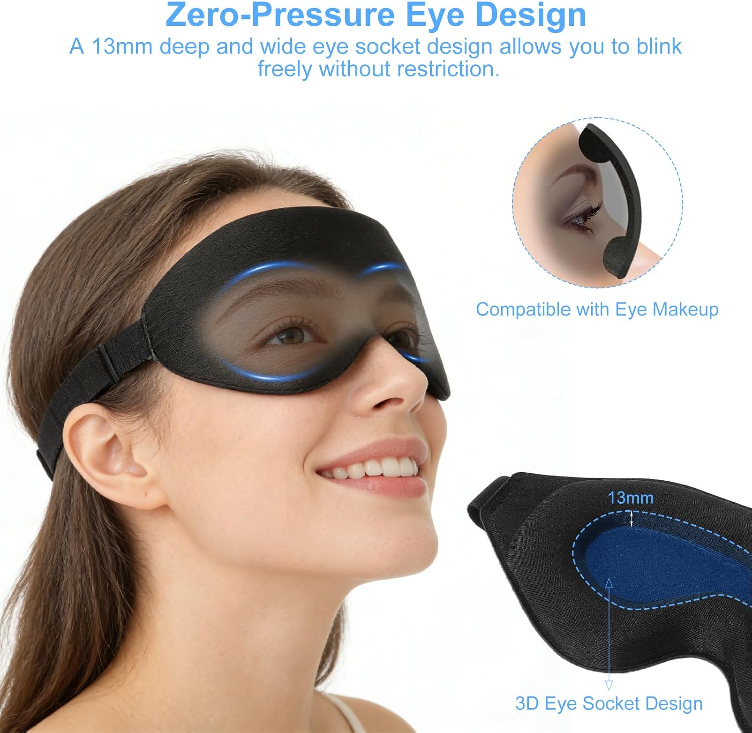 Schlafmaske für Seitenschläfer, 3D-Augenhöhlen-Schlafmaske mit 2 Paar Ohrstöpseln, Augenmaske, Schlafmaske mit verstellbarem Gummiband, Augenbinde, lichtblockierend und atmungsaktiv – Bild 2
