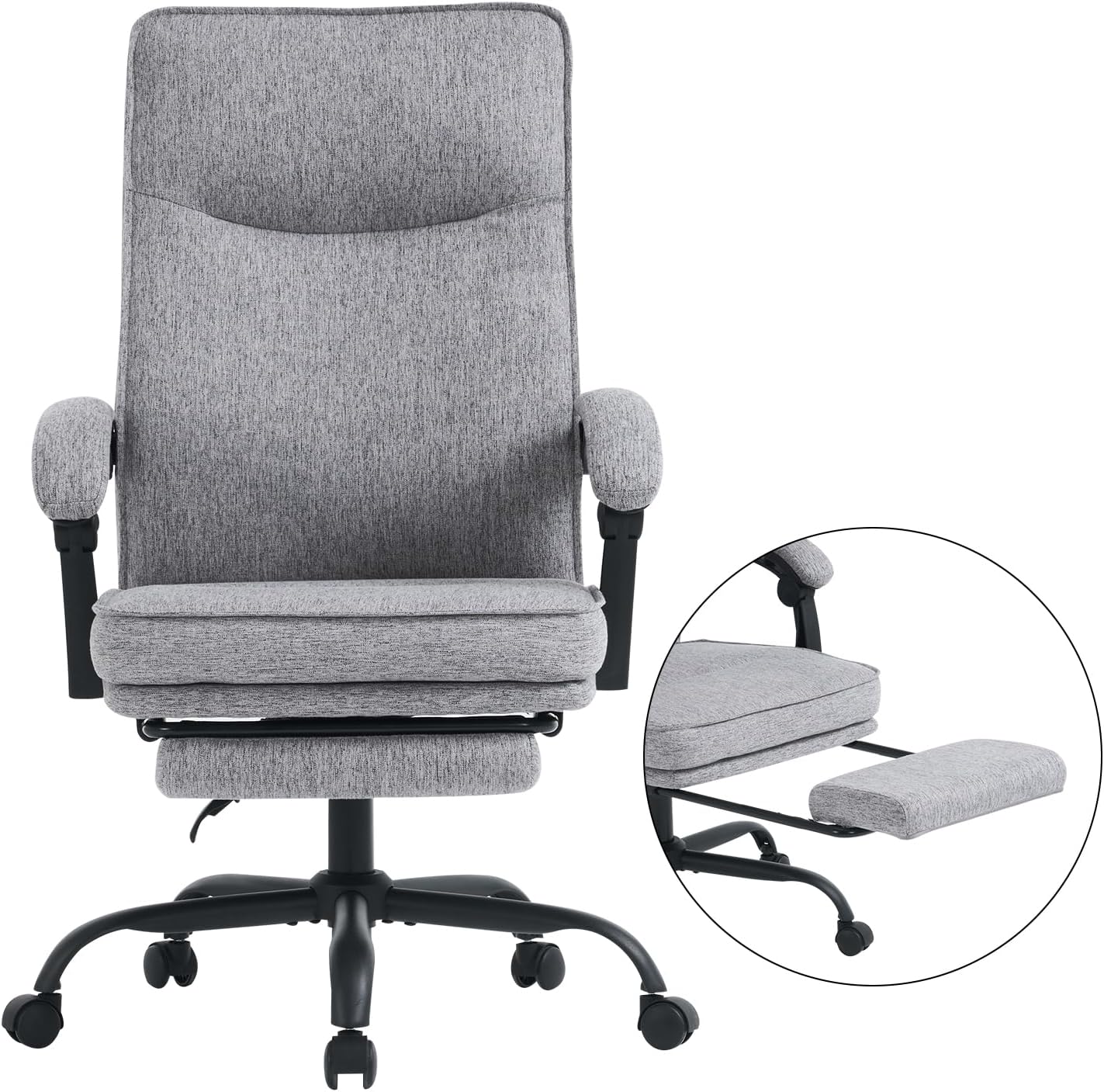 MZLEE Ergonomischer Bürostuhl, Schreibtischstuhl mit Fußstütze, 90-135° neigbarer Drehstuhl, Höhenverstellung und Mittagspausenfunktion, Chefsessel für Büro und Zuhause, 150 kg Tragkraft