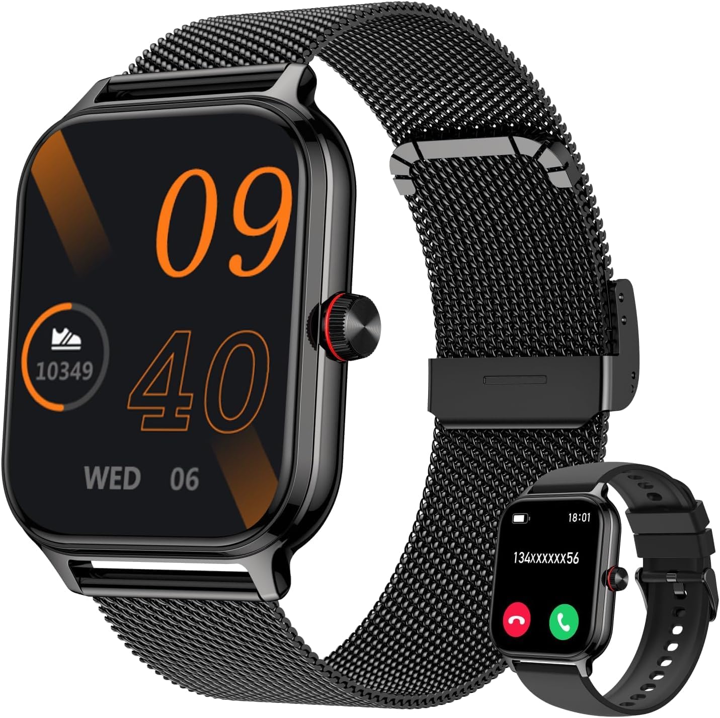 LODIMEKE Smartwatch Herren Damen Telefonfunktion Blutdruck Herzfrequenz Schlaf 1,96 Zoll AI Fitnessuhr 100+ Sportmodi, IP67 Wasserdicht Schrittzähler Wecker Rechner Visitenkarte iOS Android