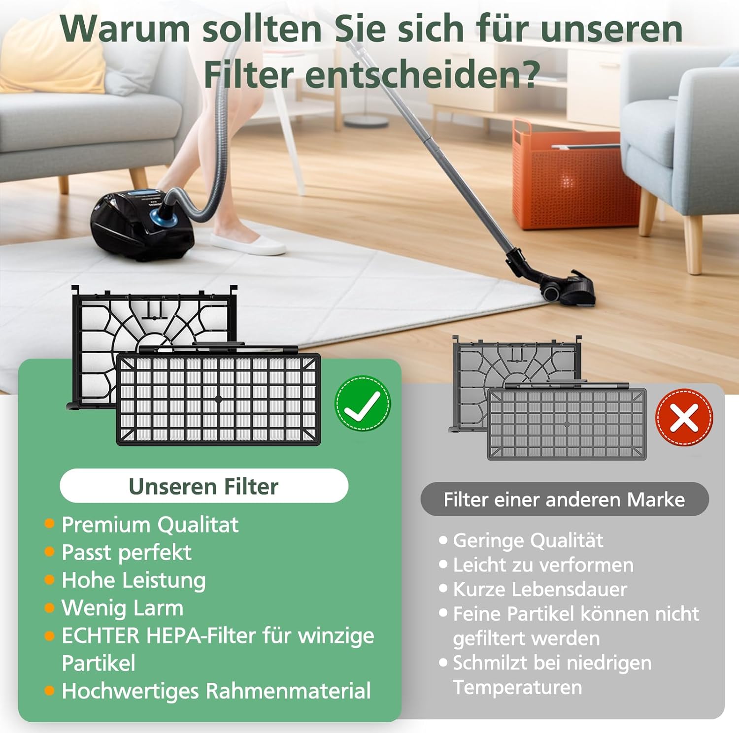 Ersatzfilterzubehör für Siemens Staubsauger Q5.0 Extreme SilencePower VSQ5X1230, 2 Filter + 2 Motorfilter kompatibel mit Siemens Staubsauger VZ154HFB / VZ02MSF / VSQ5X12M1 – Bild 7