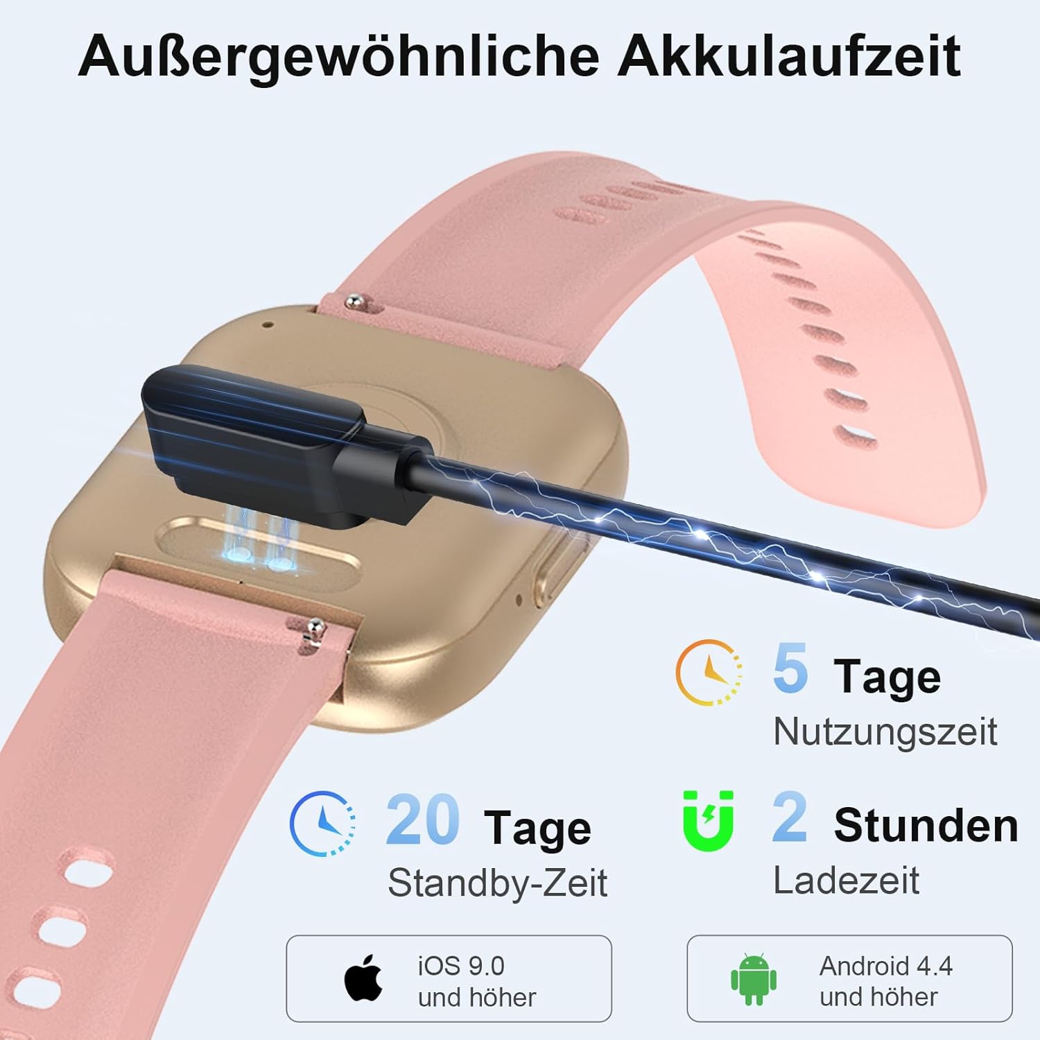 Smartwatch Damen Herren, 1,85 Zoll Touchscreen Smartwatch mit Anrufen, 112 Sportmodi, Fitnessuhren mit Herzfrequenzmesser/Schlafmonitor/Schrittzähler, IP68 wasserdichte Sportuhren für Android, Pink – Bild 7