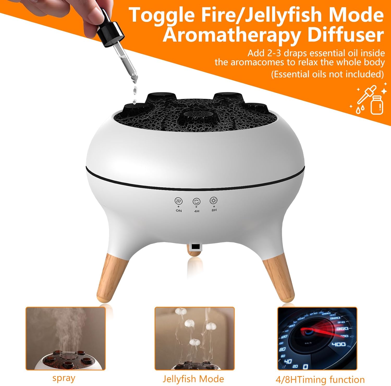 Flammen-Aroma-Diffusor, 250 ml, Luftbefeuchter Schlafzimmer, 2 Sprühmuster, Duftöl-Diffusor, Luftdiffusor-Luftbefeuchter mit 7 Farben, LED-Licht & Timing-Funktion, Entschärfer für Kinder – Bild 3