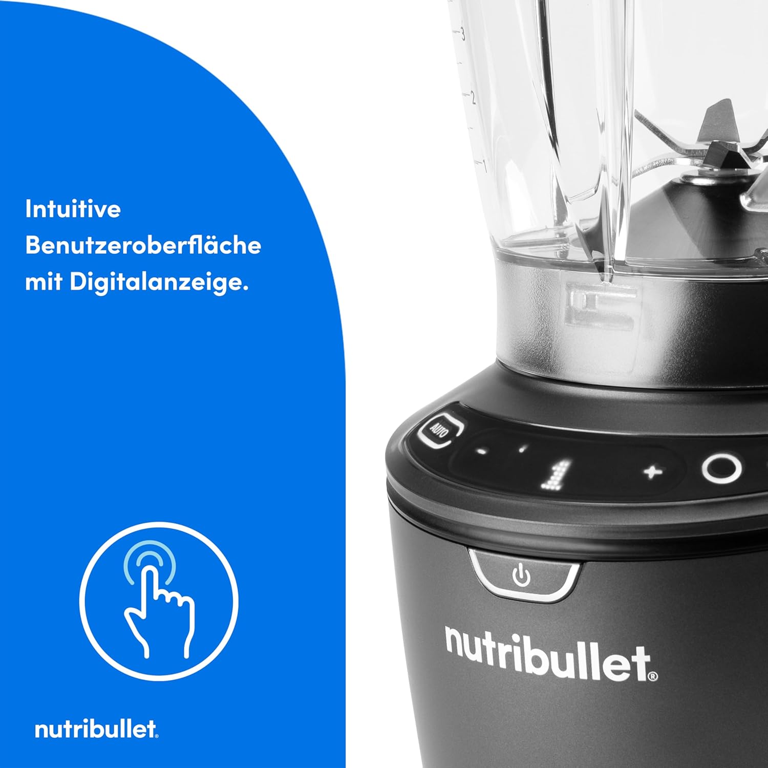 Nutribullet SmartSense Mixer Combo NBF550DG, Standmixer mit 5 Geschwindigkeiten und Pulsfunktion, 1,9 l Mixbehälter, 700 und 900 ml Becher mit Griff, automatischer Zyklus, To-Go-Deckel, 1500 W, Schwarz – Bild 6